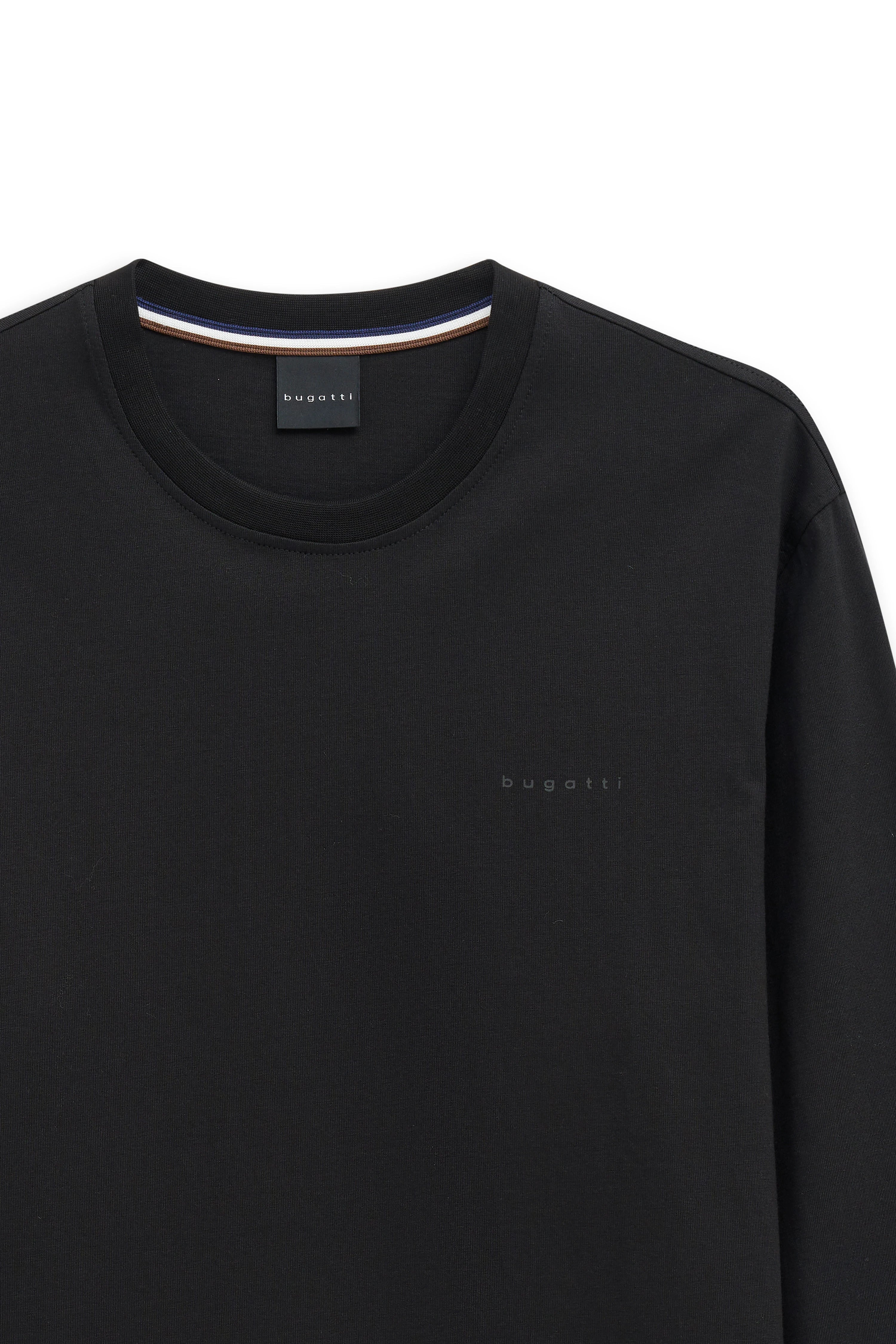 Black bugatti T-shirt, minimalist design, bust image.