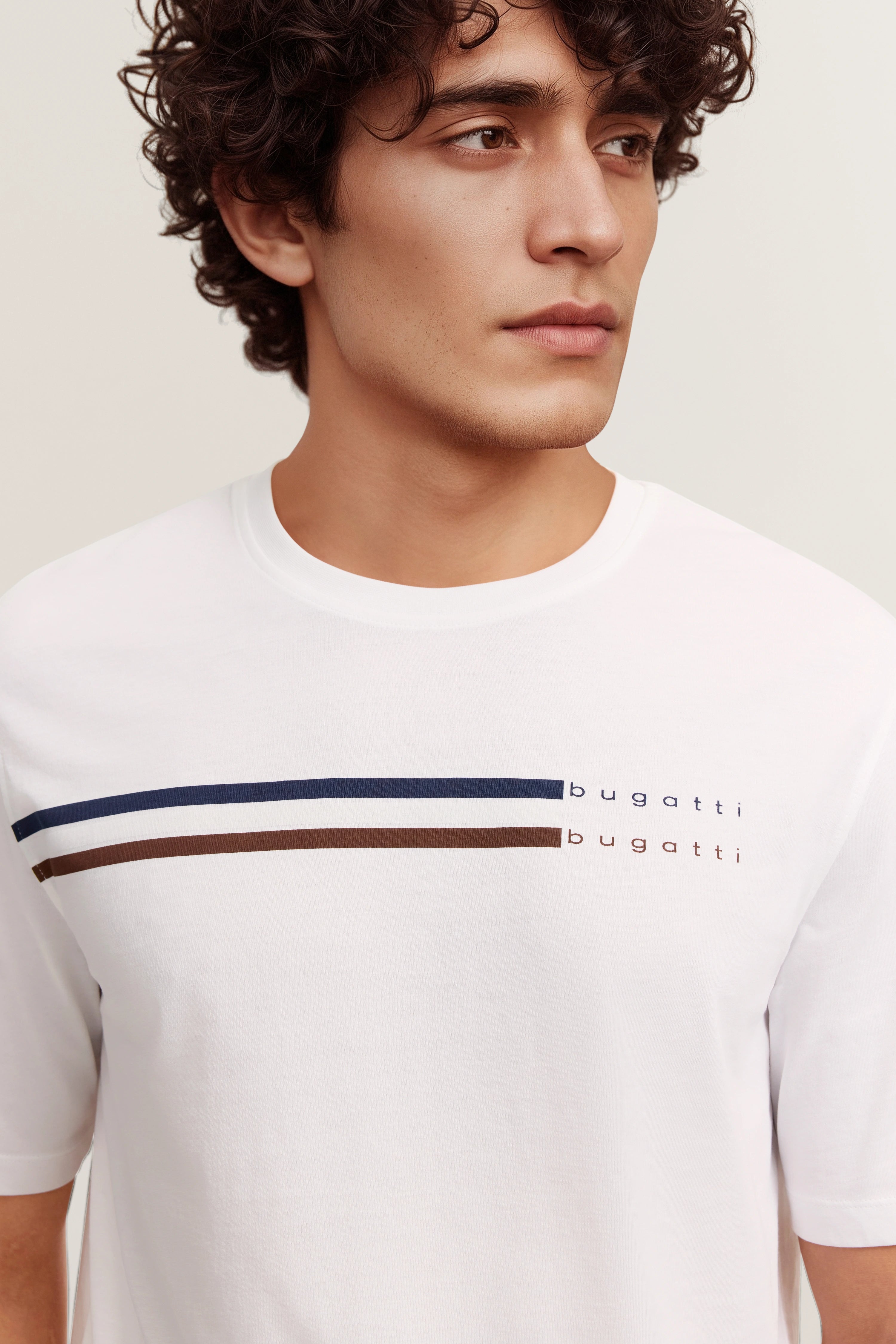 bugatti men's modern fit cotton T-shirt with print and round neck made of high-quality cotton in modern fit in white