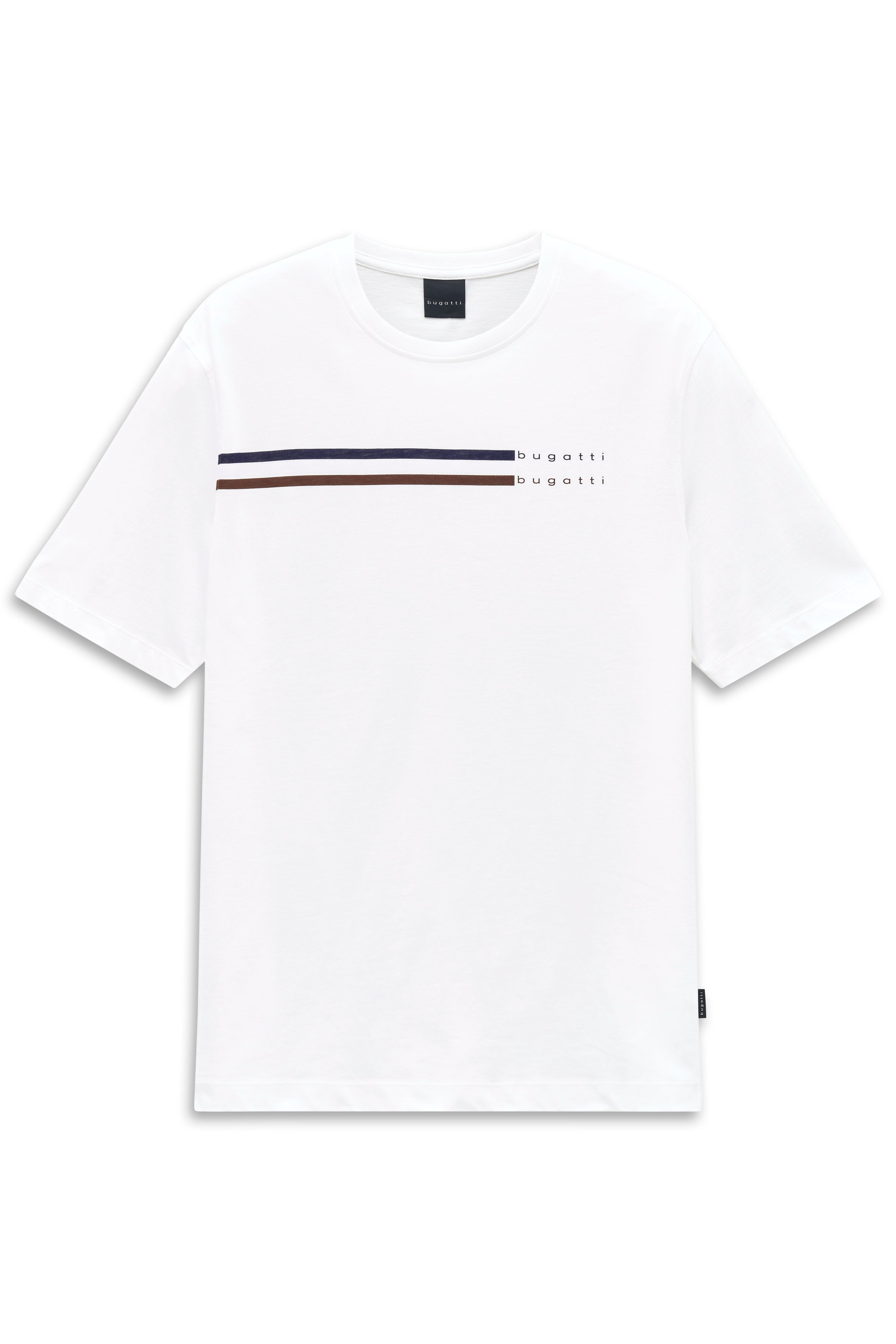 bugatti men's modern fit cotton T-shirt with print and round neck made of high-quality cotton in modern fit in white