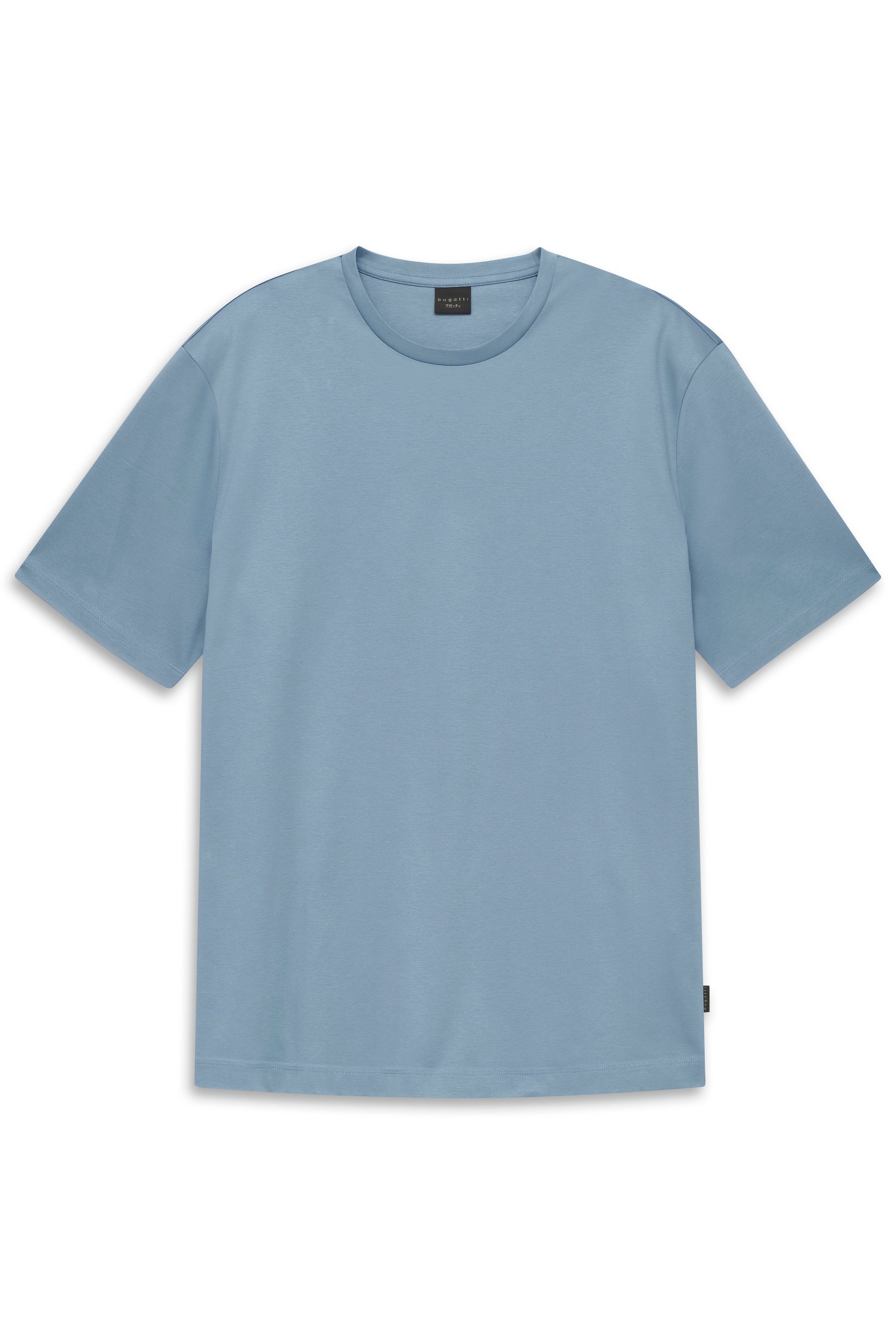 Blaues bugatti T-Shirt in legerer Büstenansicht, klassische Passform, ideal für zeitlosen Stil.