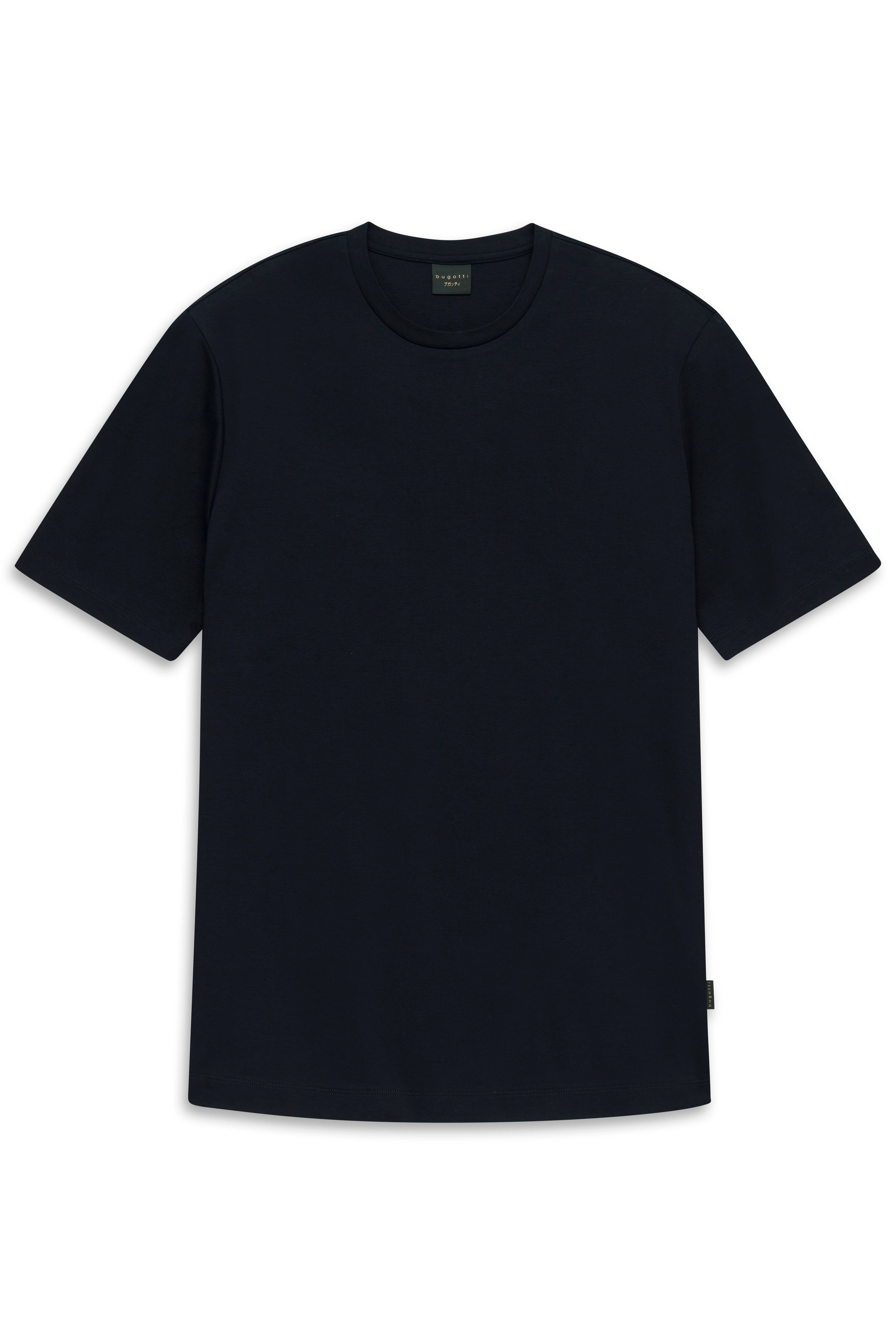 Schwarzes bugatti T-Shirt, schlichtes Design, Büstenbild.