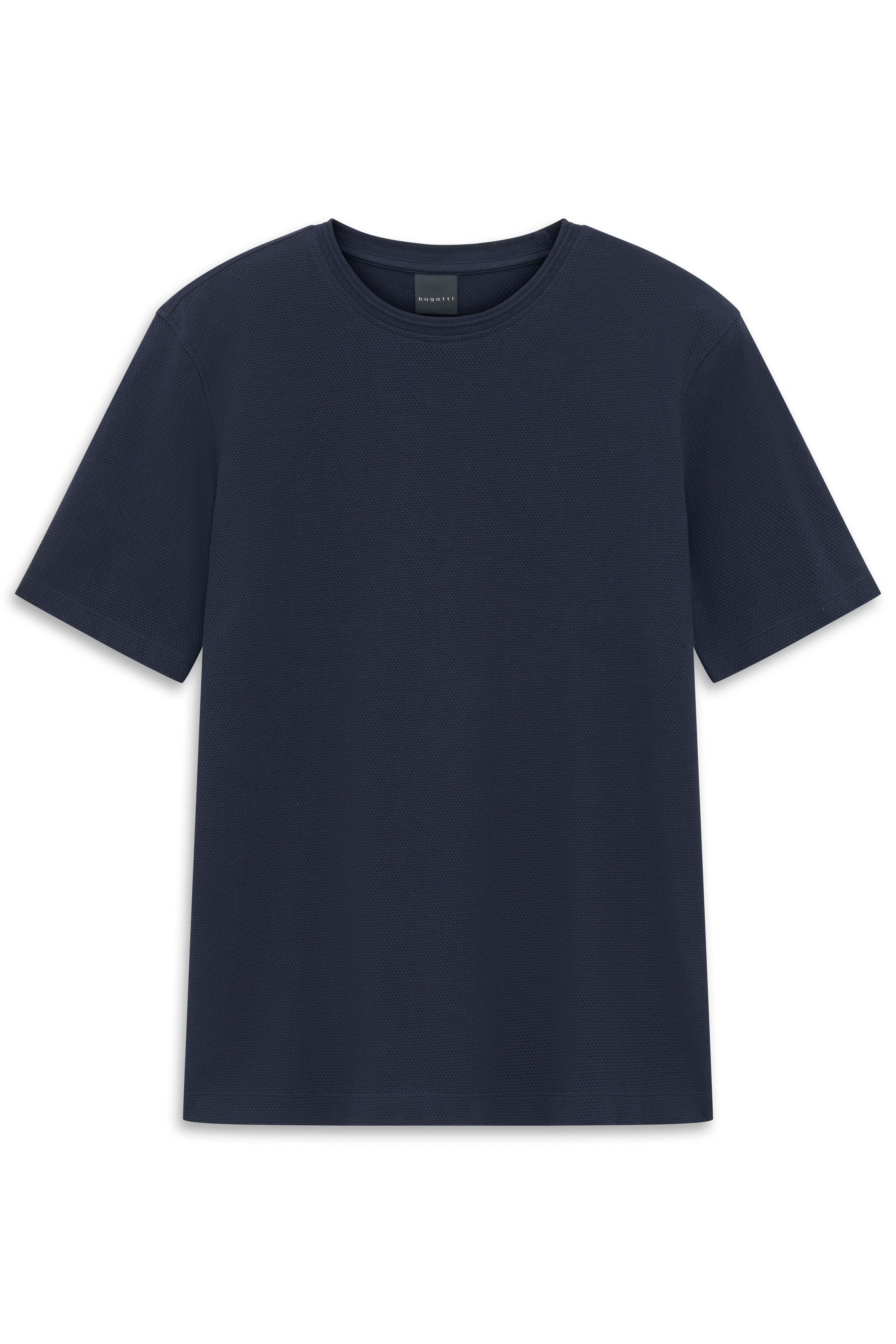 Navy T-Shirt von bugatti, Büstenbild, minimalistisches Design, hochwertige Materialien.