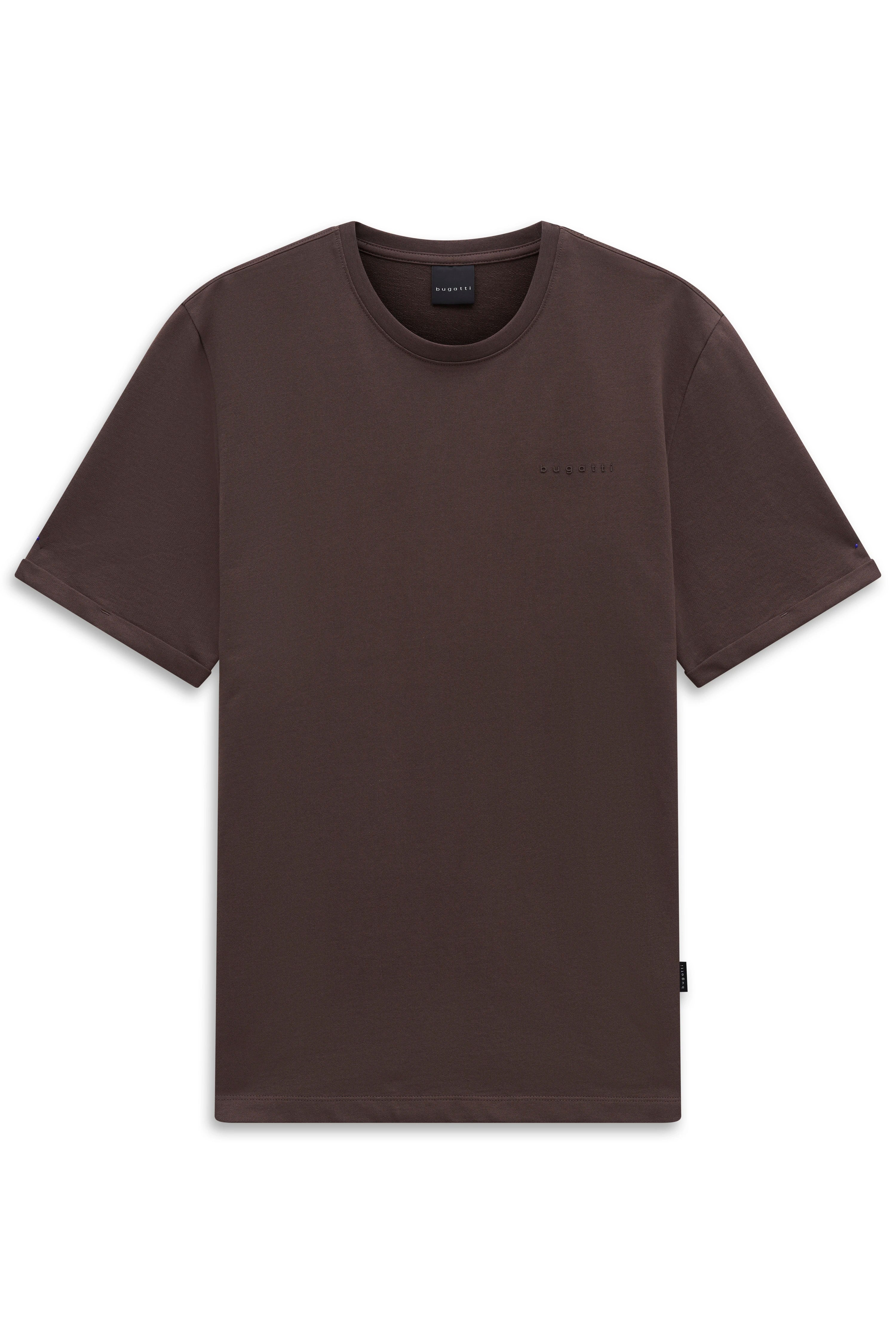 Braunes bugatti T-Shirt, Büstenbild, schlichtes Design, hochwertige Materialien.