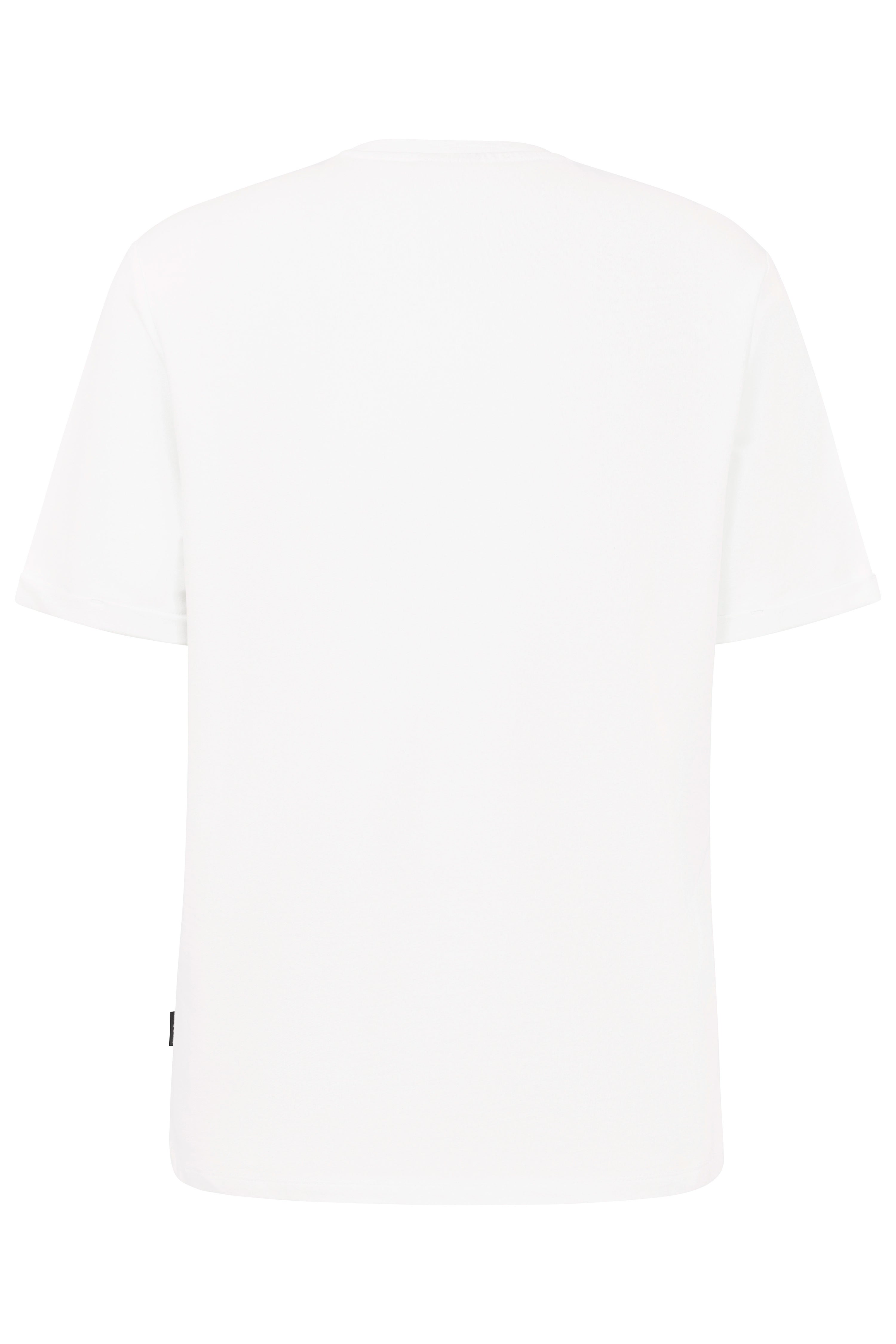 Weißes bugatti T-Shirt in Legerbild, schlichtes Design, hochwertige Materialien, zeitlose Eleganz.