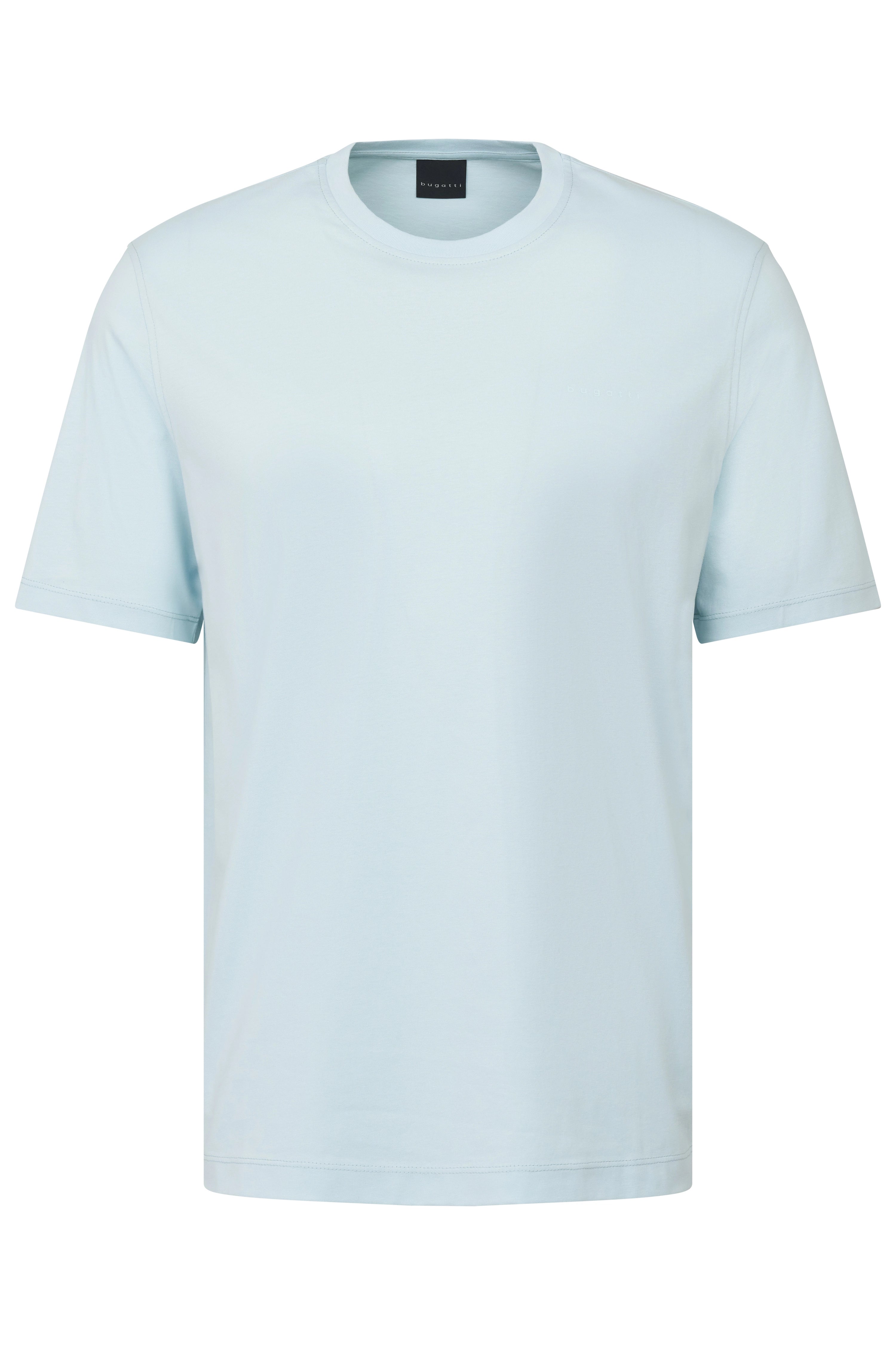 Hellblaues bugatti T-Shirt, klassischer Schnitt, Büstenbild.