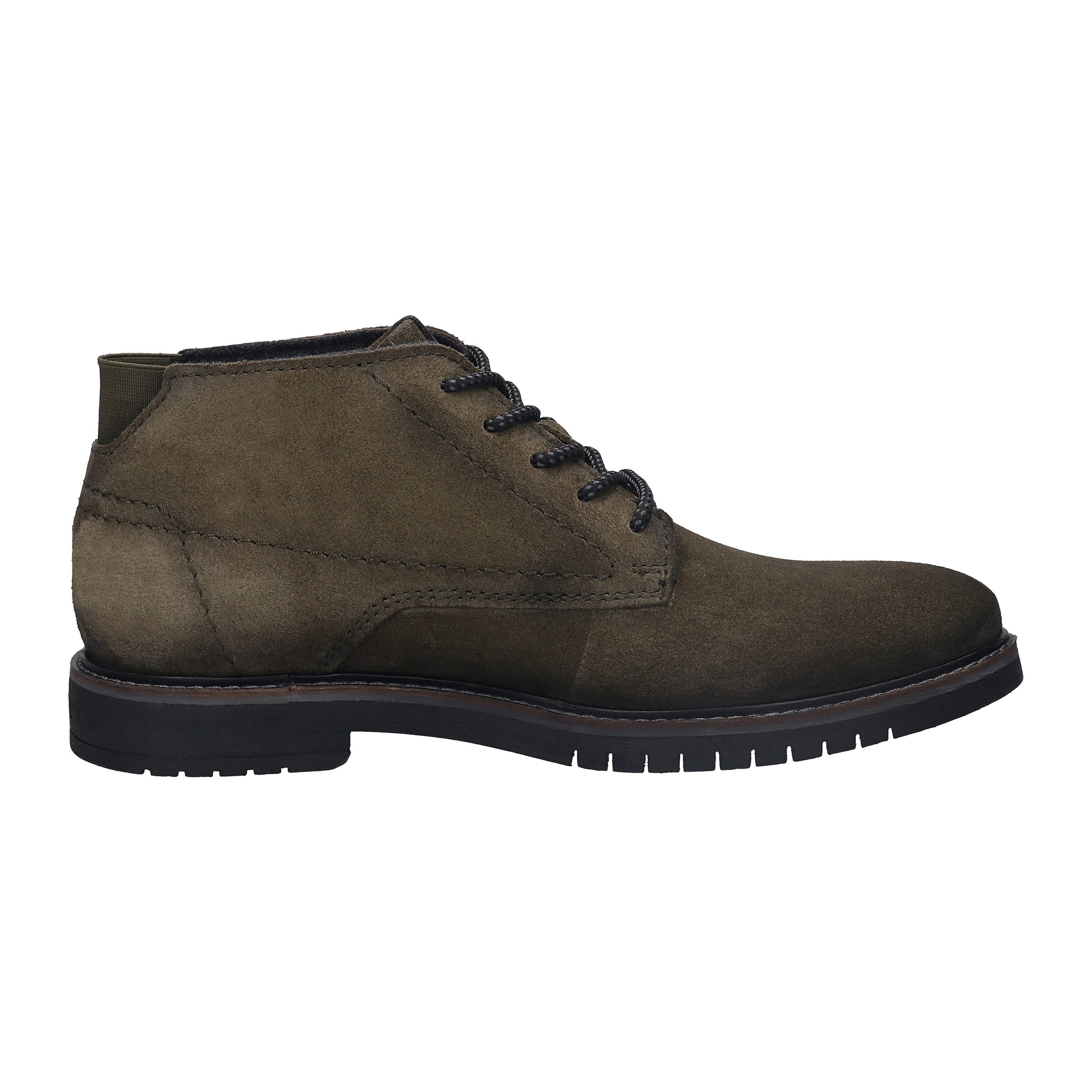 bugatti men's ankle boot, olive suede, side view, casual, timeless design.