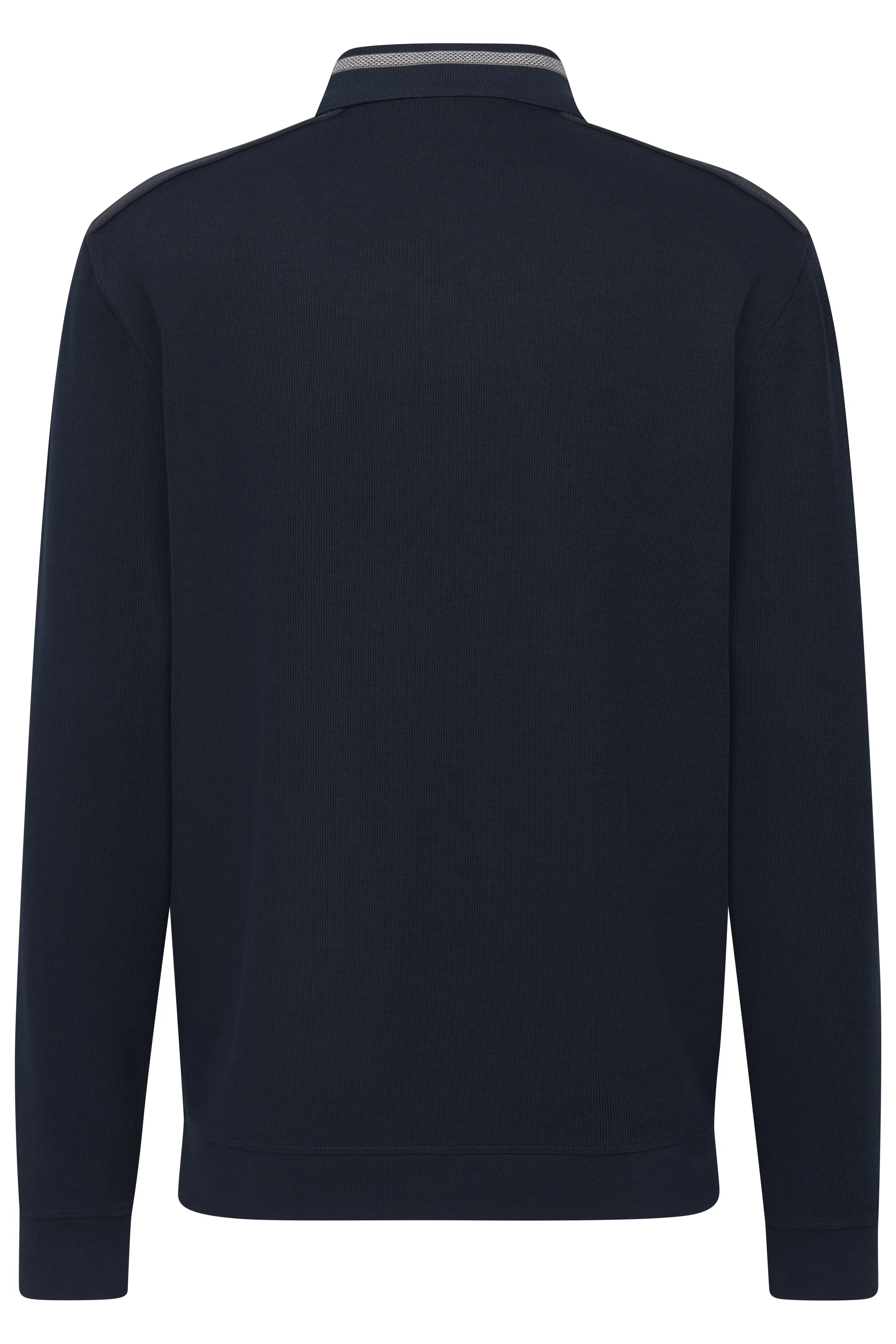 Dunkelblauer bugatti Pullover, Langarm, Rückenansicht, schlichtes Design, leger.
