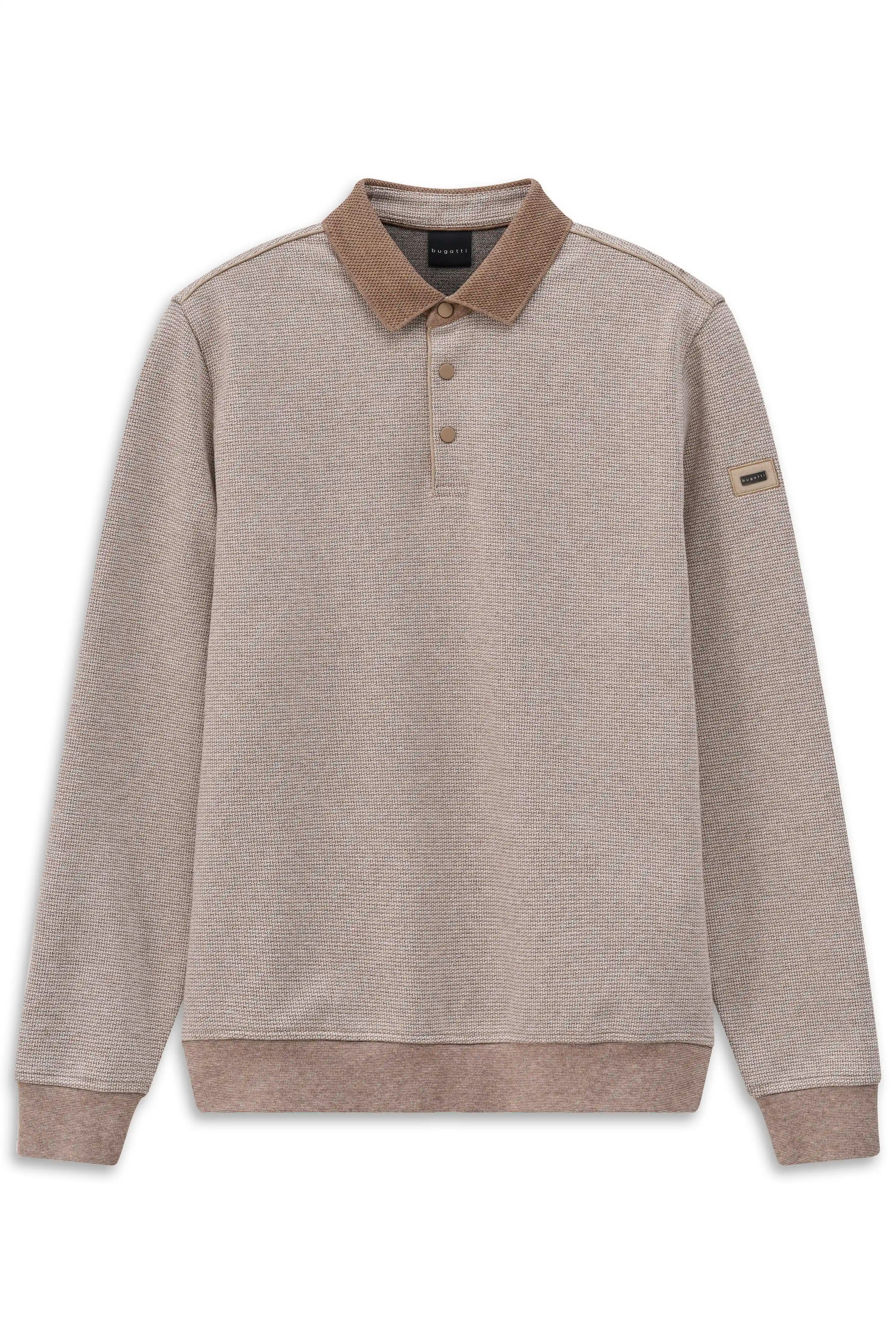 Beiger bugatti Pullover mit Polokragen, legeres Büstenbild, stilvoll und zeitlos für jeden Anlass.
