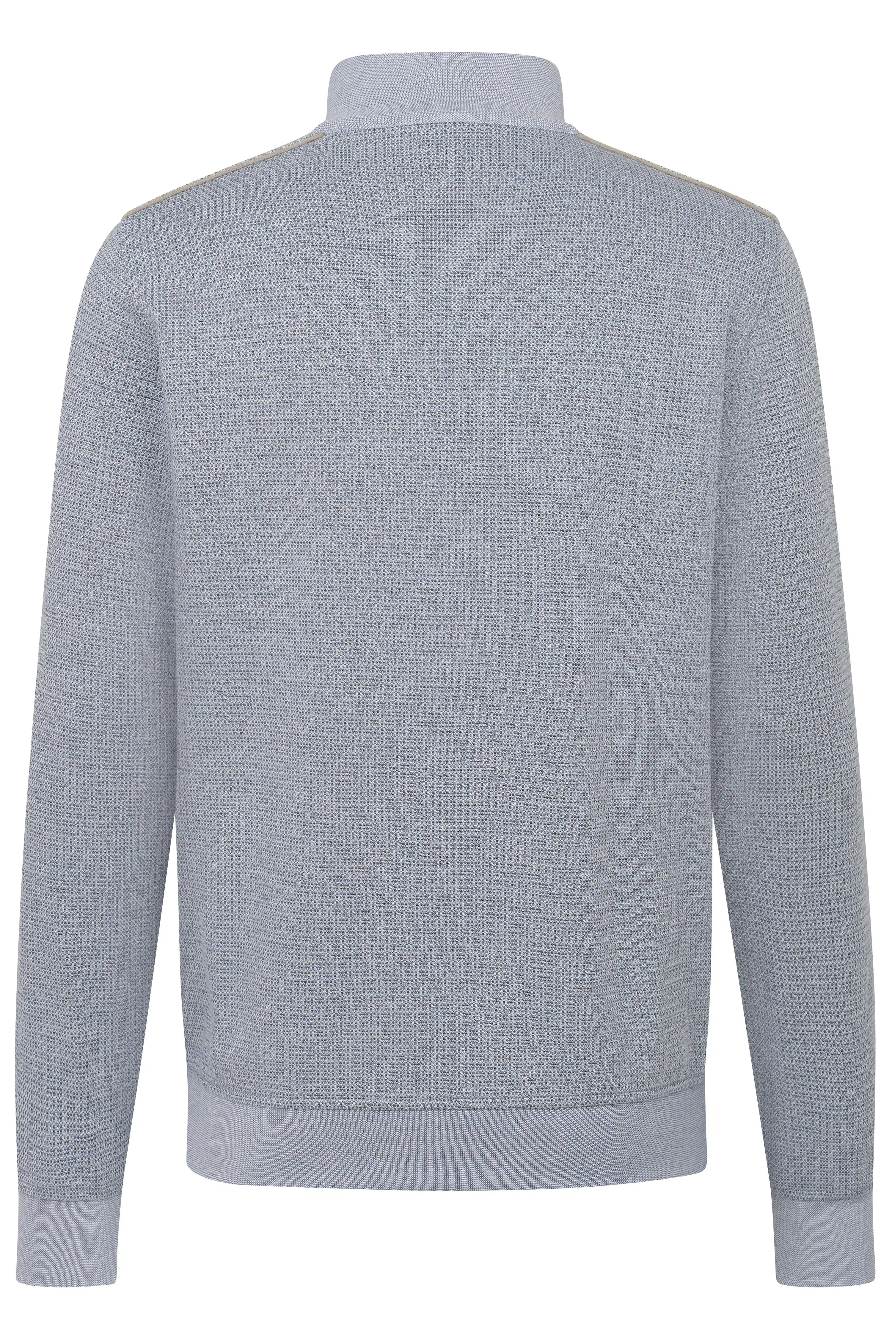 Grauer bugatti Strickpullover, Rückansicht, Büstenbild, feines Muster, stilvoll und zeitlos.