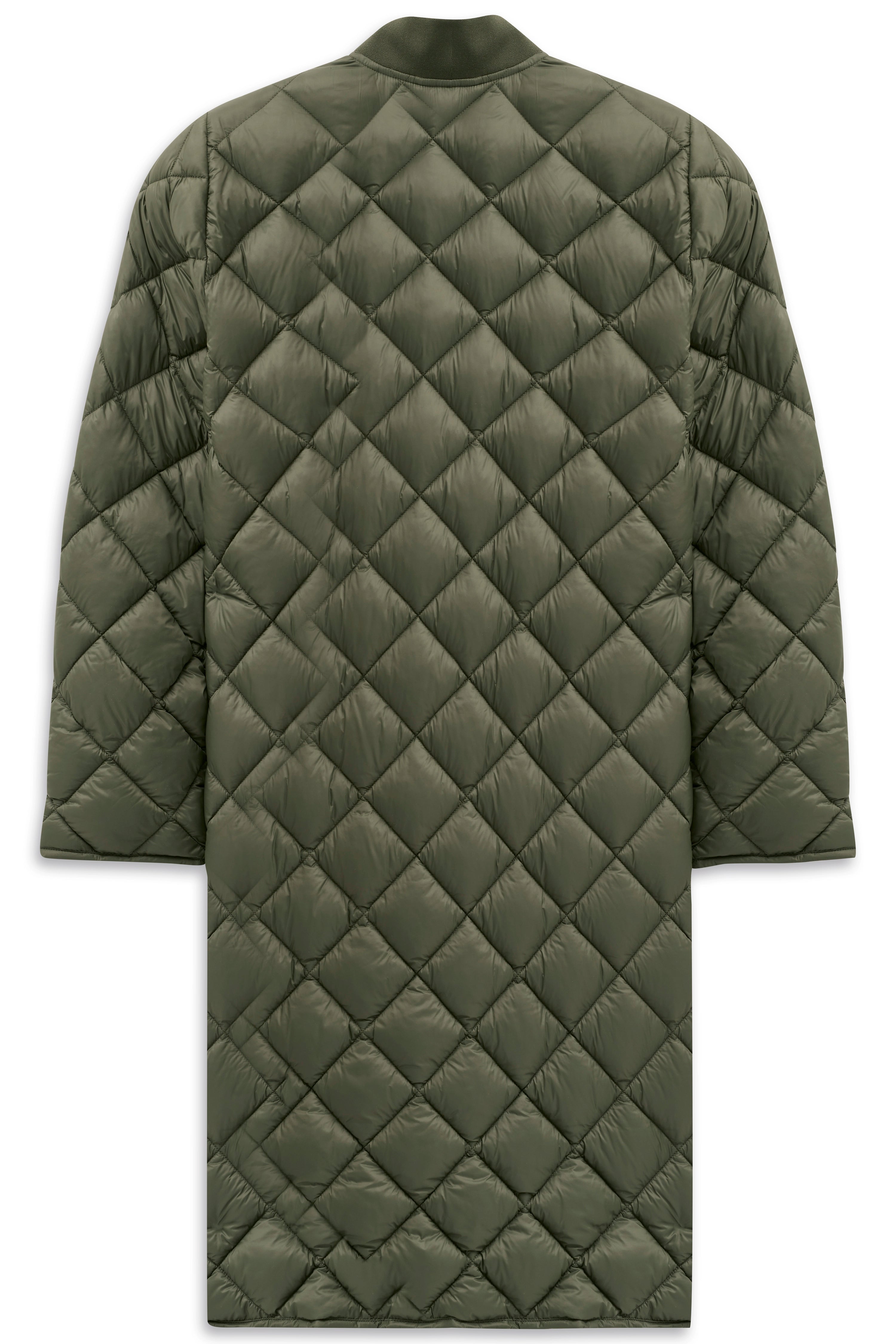 Puffer coat in olive by bugatti, bust view.