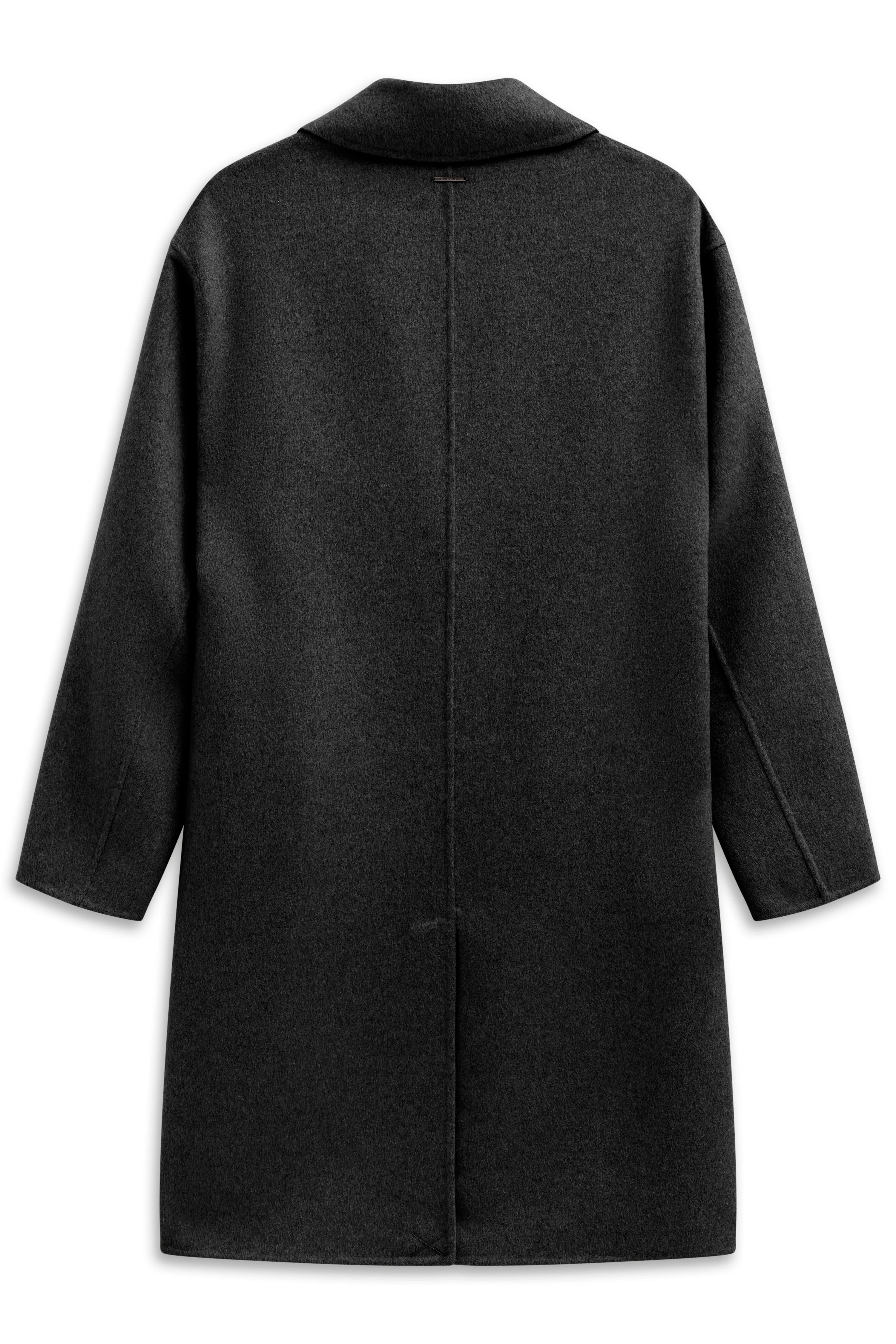 Donkergrijze bugatti mantel, achteraanzicht, casual design, hoogwaardige materialen, tijdloze stijl.