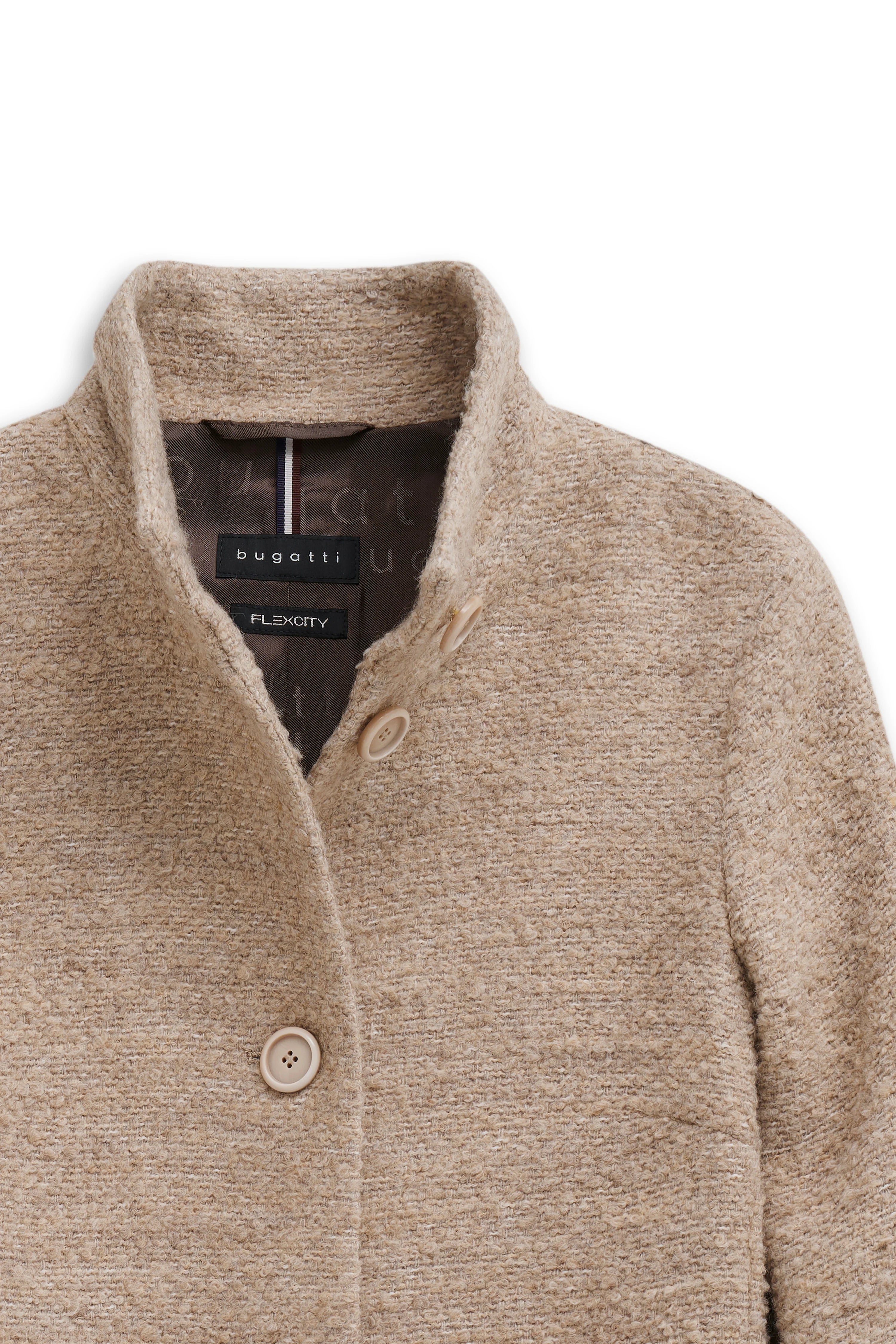 Beige bugatti Jacke aus Wollmix, Büstenbild, elegantes Design mit Knopfleiste.