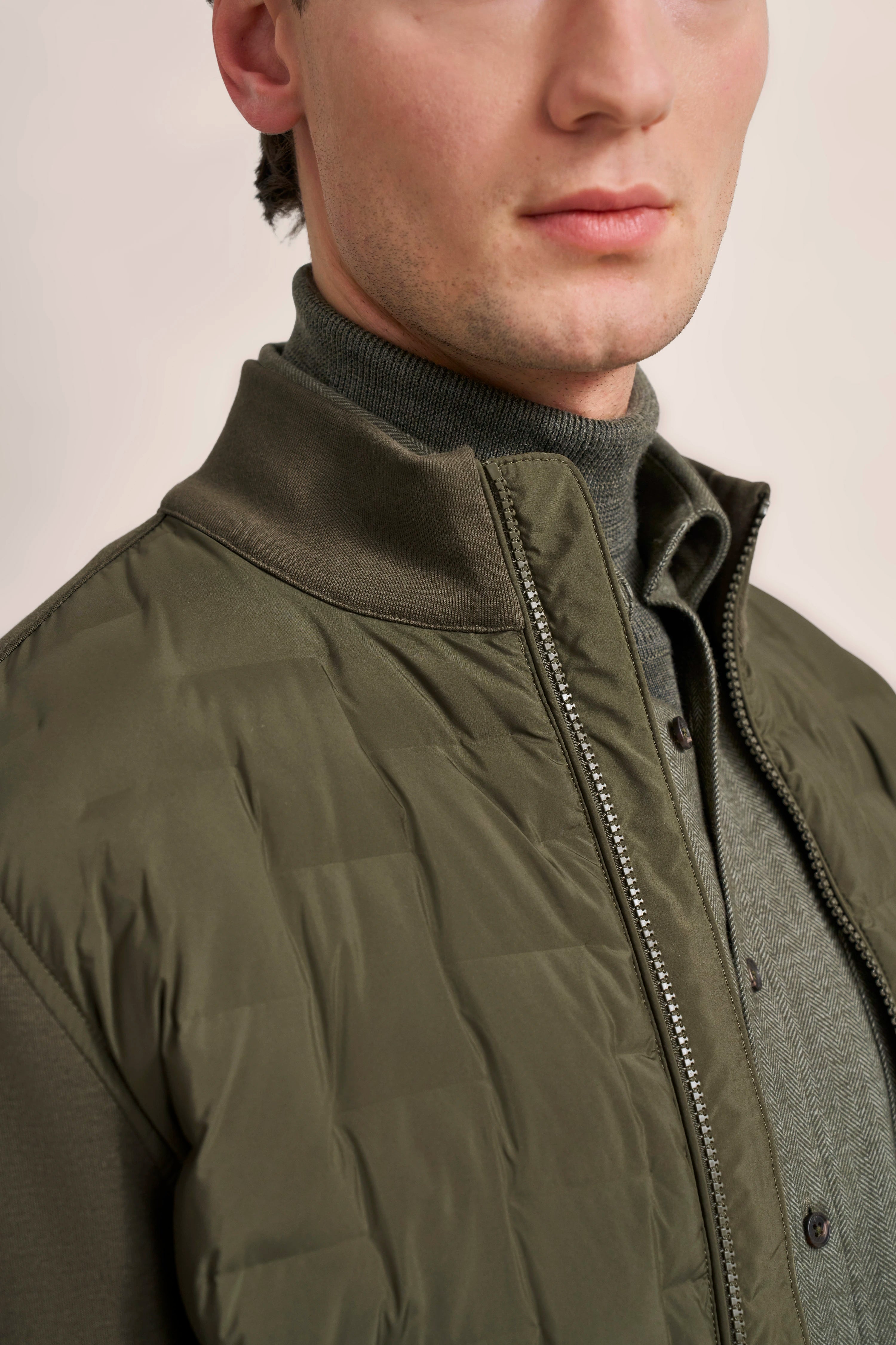 bugatti olive green jacket, back view, casual, premium material, timeless design.