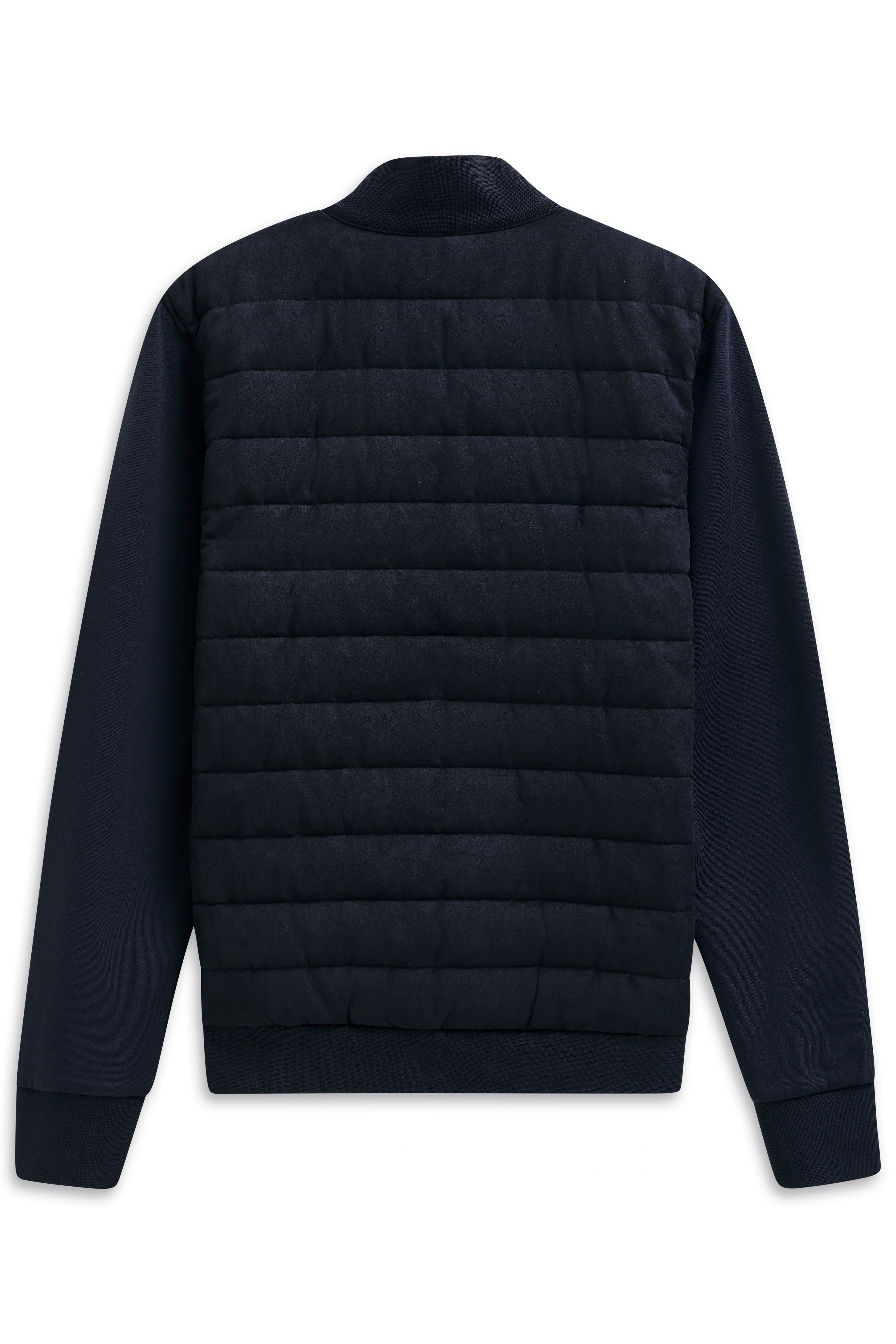 Dunkelblaue bugatti Steppjacke, Rückansicht, leger, zeitloses Design, hochwertige Materialien.