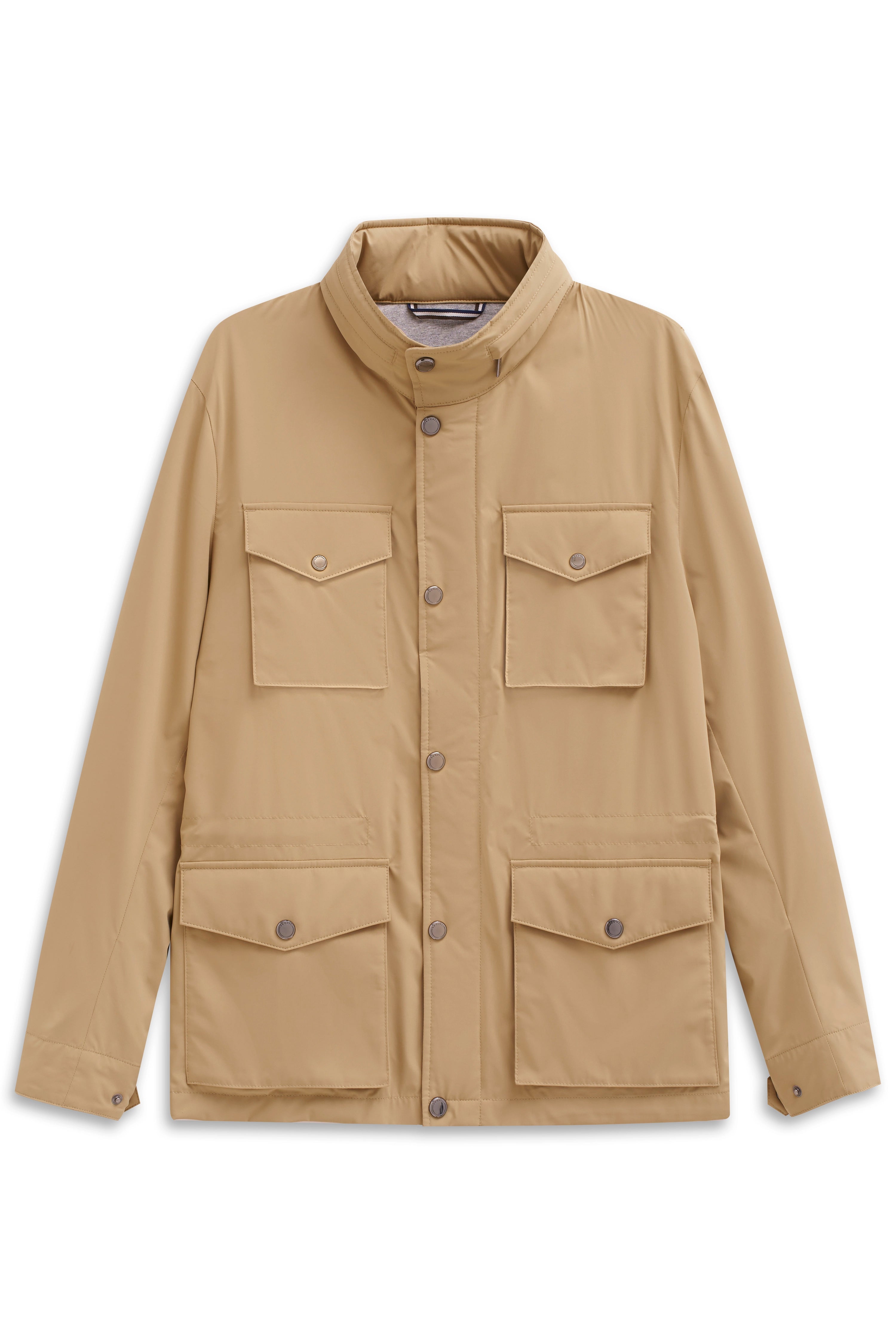 Beige bugatti jacket with pockets, bust view, timeless design, high-quality and stylish.