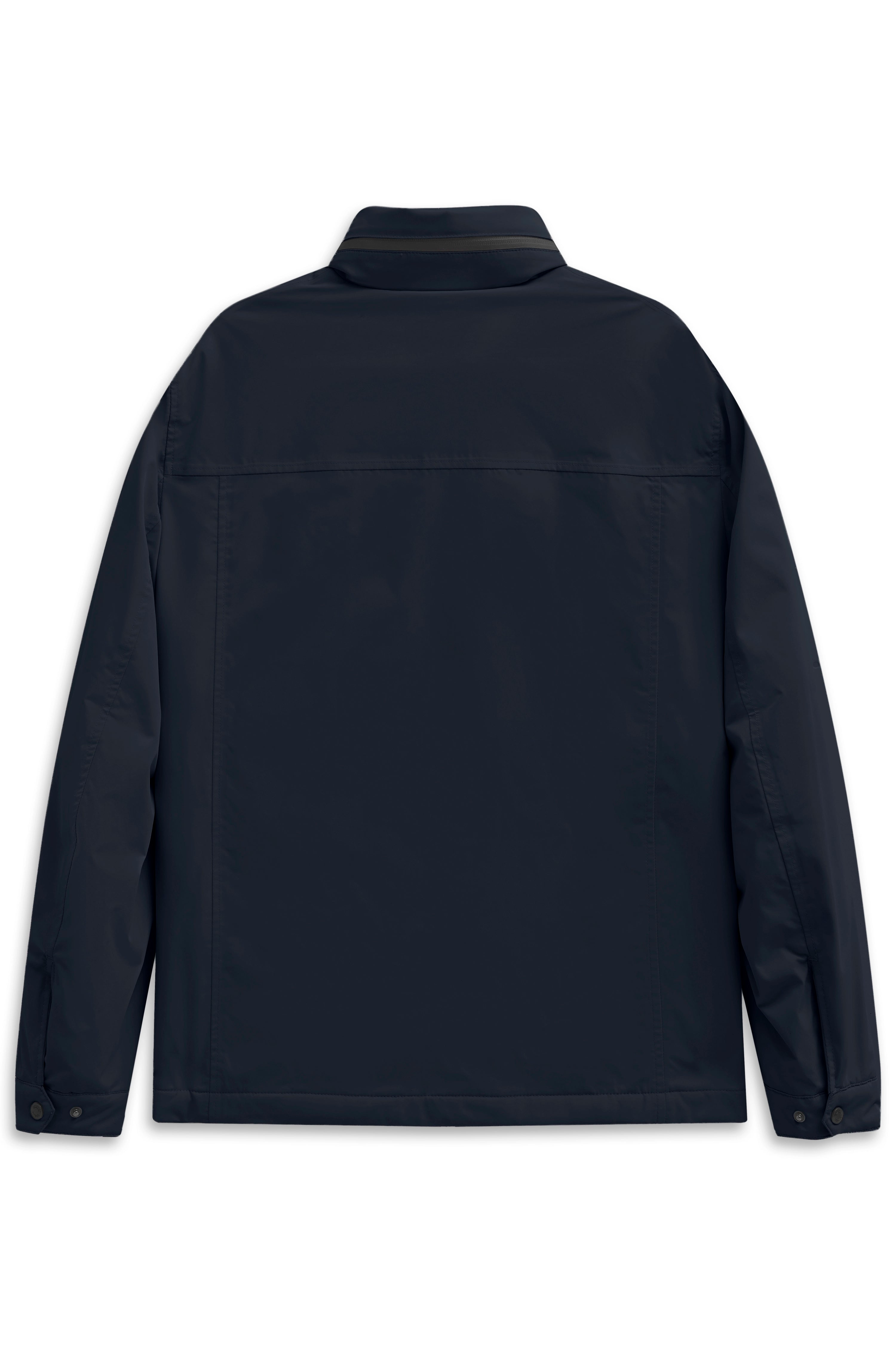Dunkelblaue bugatti Jacke, Rückansicht, legeres Design, hochwertige Materialien.