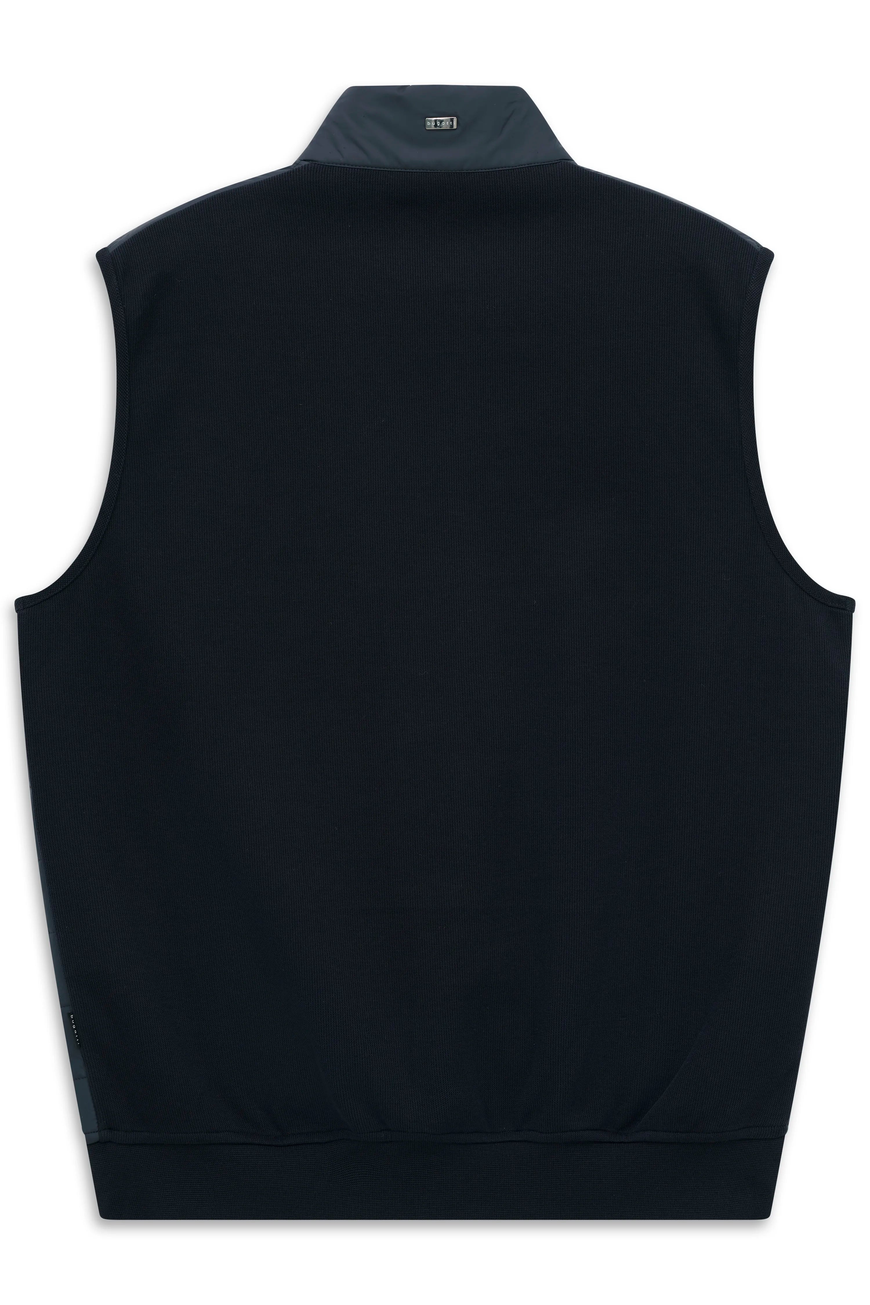 Ärmellose, schwarze bugatti-Weste, Rückansicht, legeres Design, ideal für stilvolle Layering-Outfits.