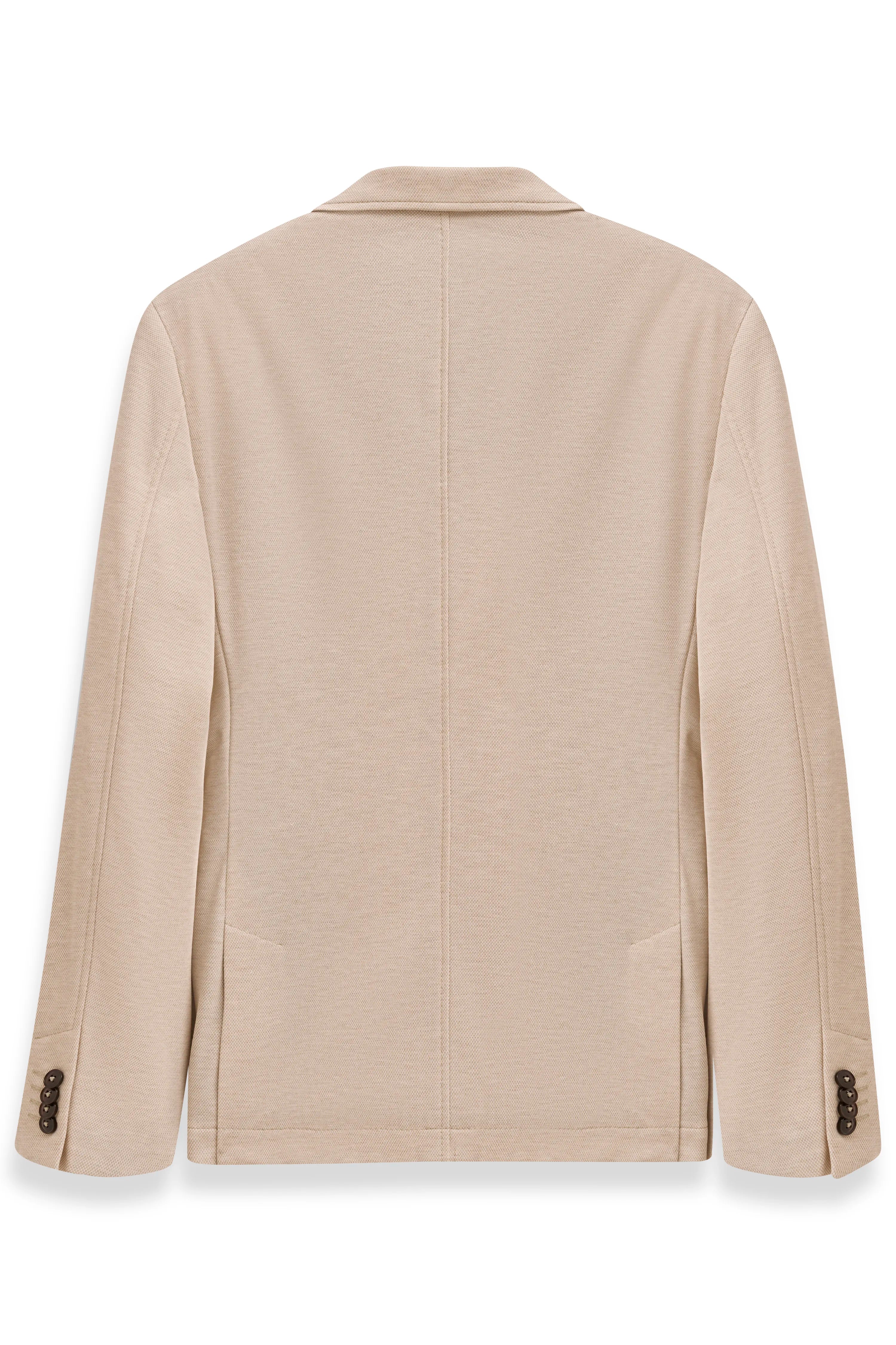 Beige bugatti Sakko, Rückansicht, legeres Bild, hochwertige Verarbeitung, stilvoll und zeitlos.