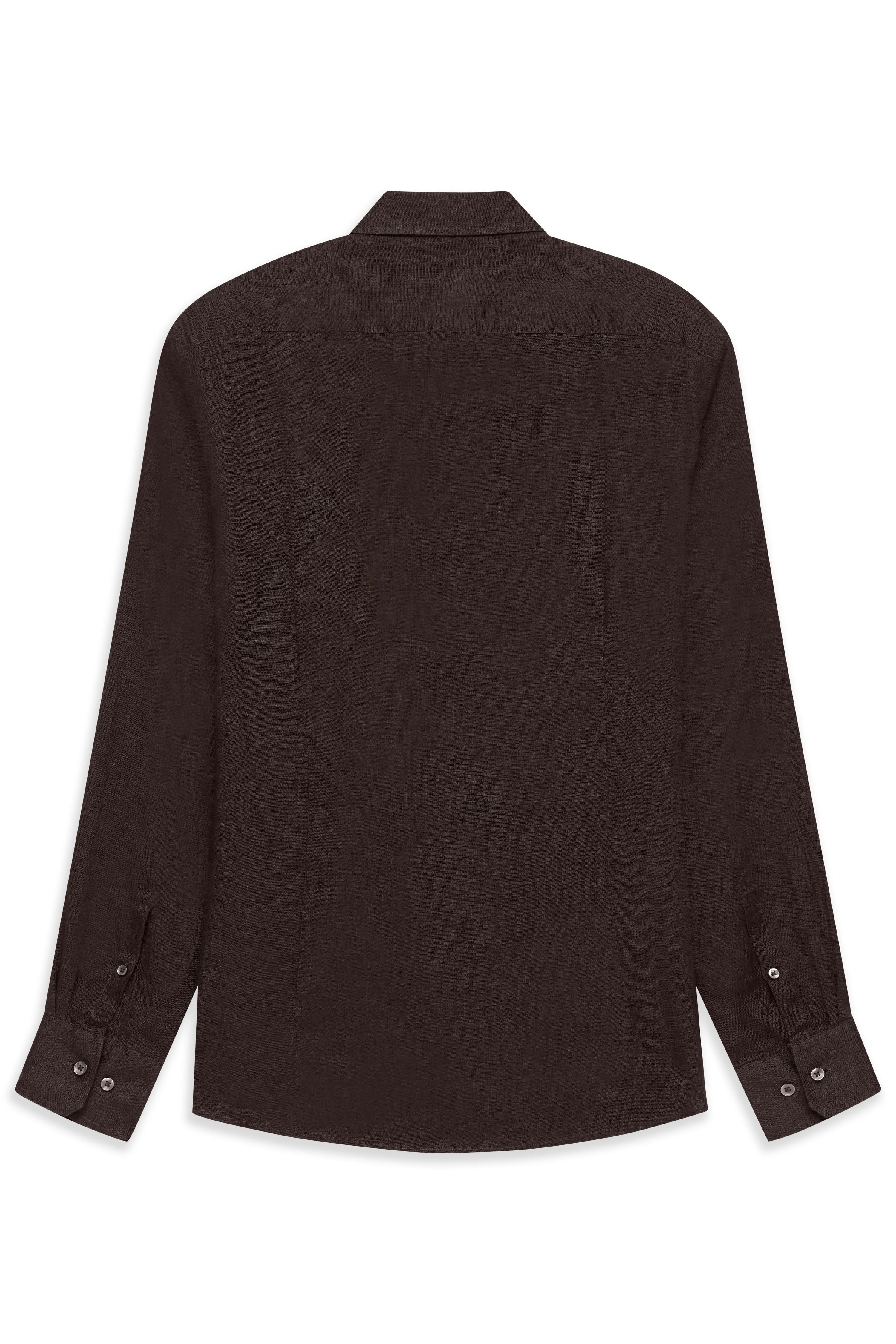 Dunkelbraunes bugatti-Hemd, langärmelig, Rückansicht, legerer Stil, ideal für zeitlose Eleganz.