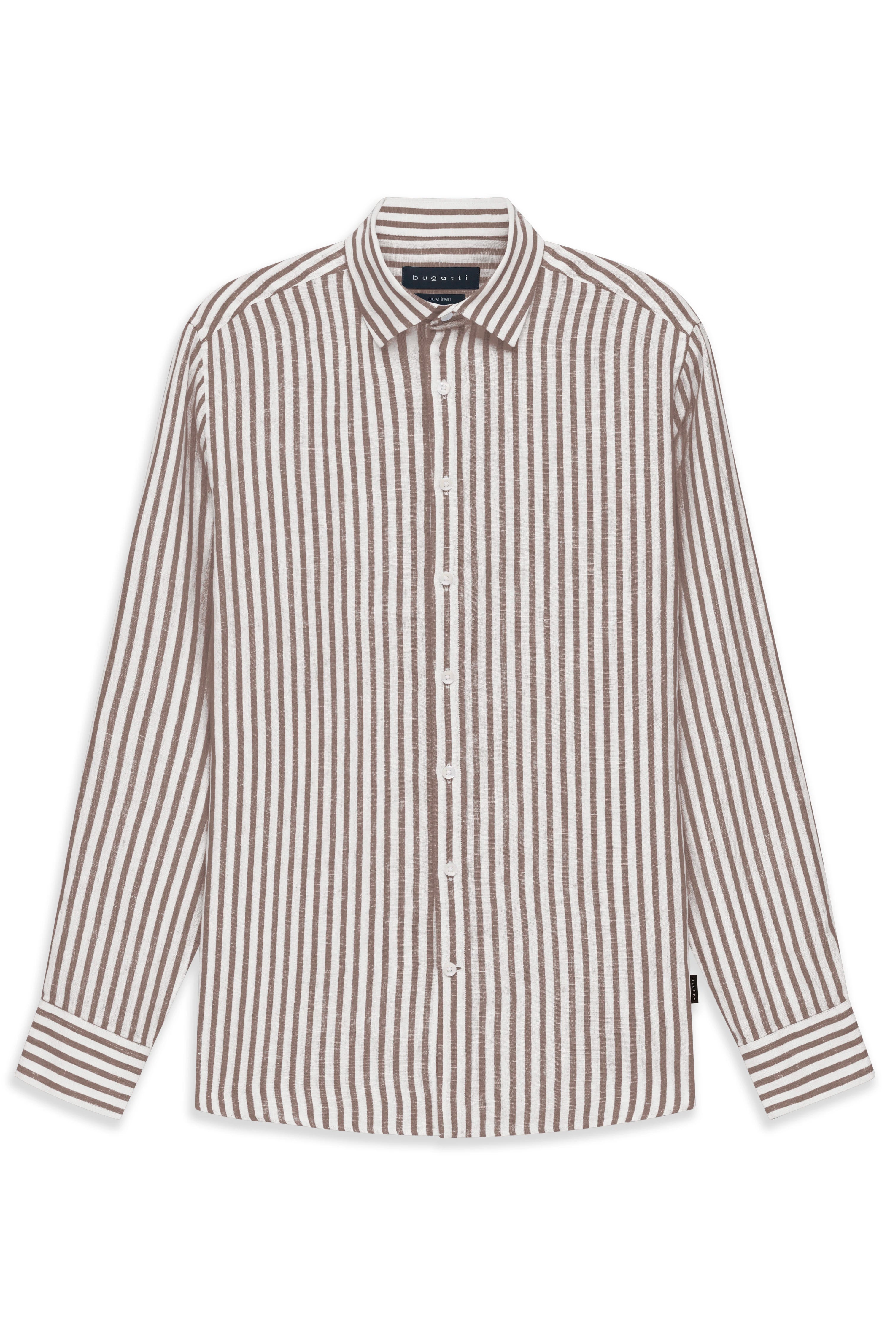 Bugatti Hemd, braun-weiß gestreift, Langarm, legeres Büstenbild.