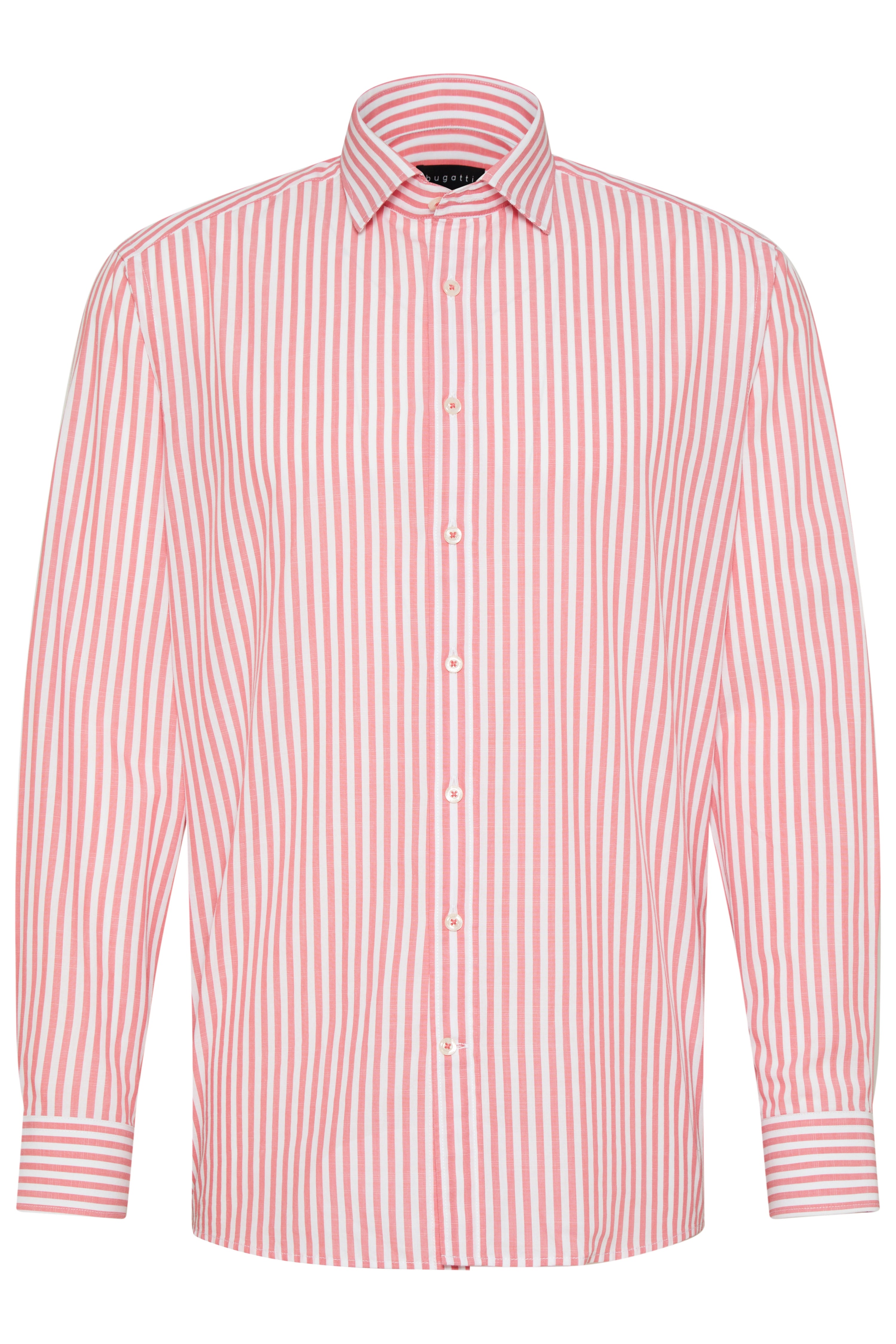 bugatti shirt with red and white stripes, bust image, timeless and stylish.