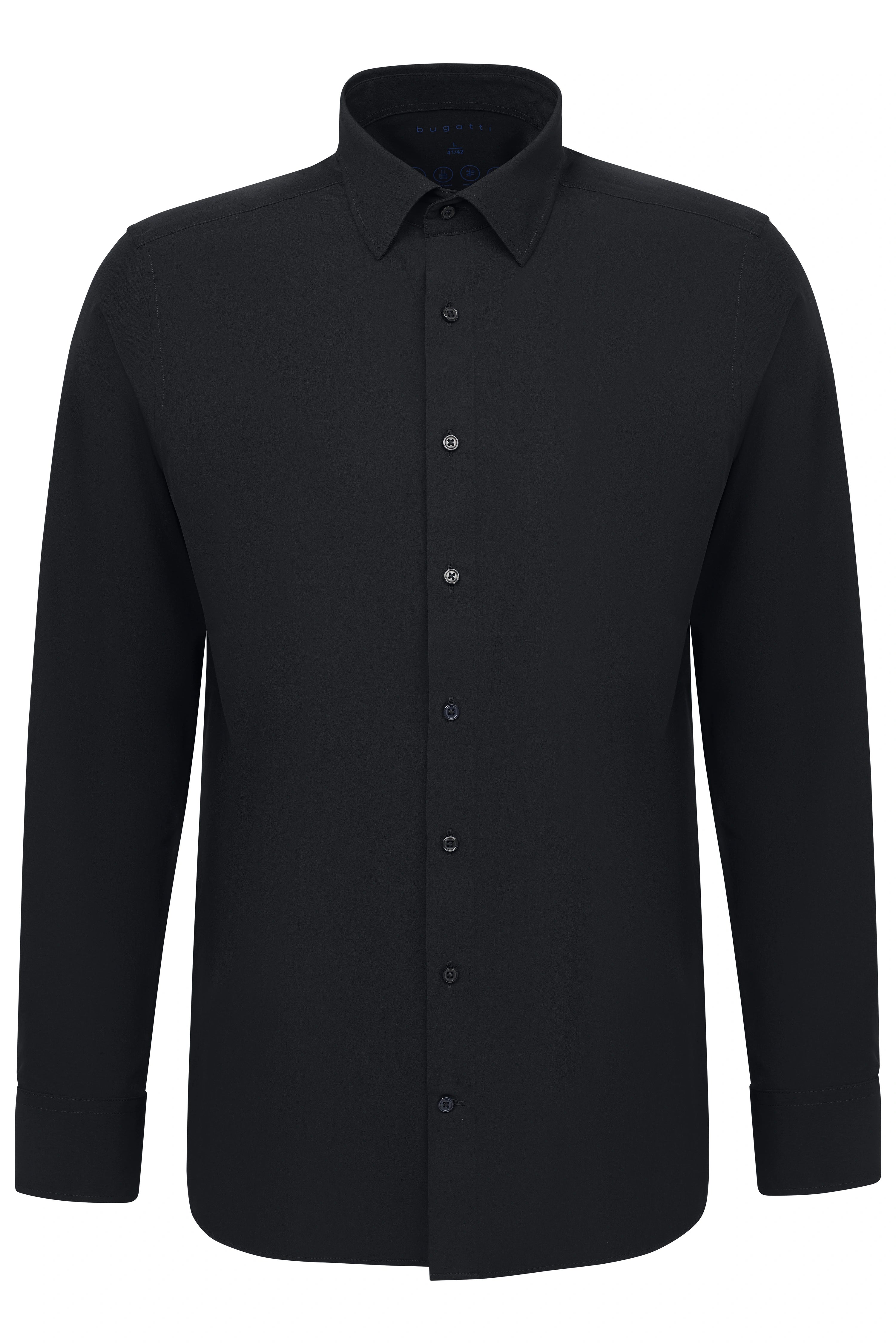 Schwarzes bugatti Hemd, klassisch geschnitten, Büstenbild.