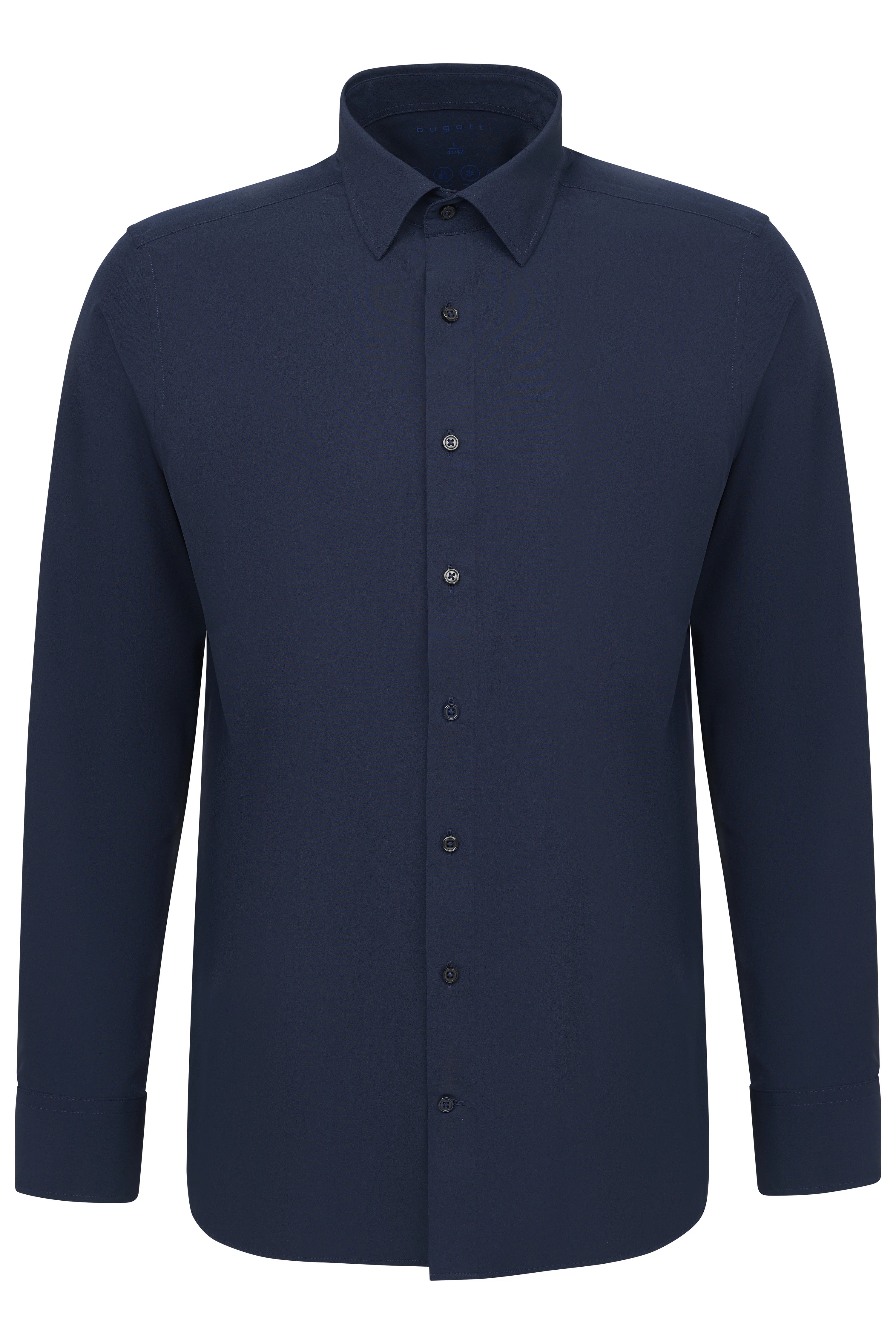 bugatti overhemd, marineblauw, klassiek, busteweergave, tijdloos elegant.