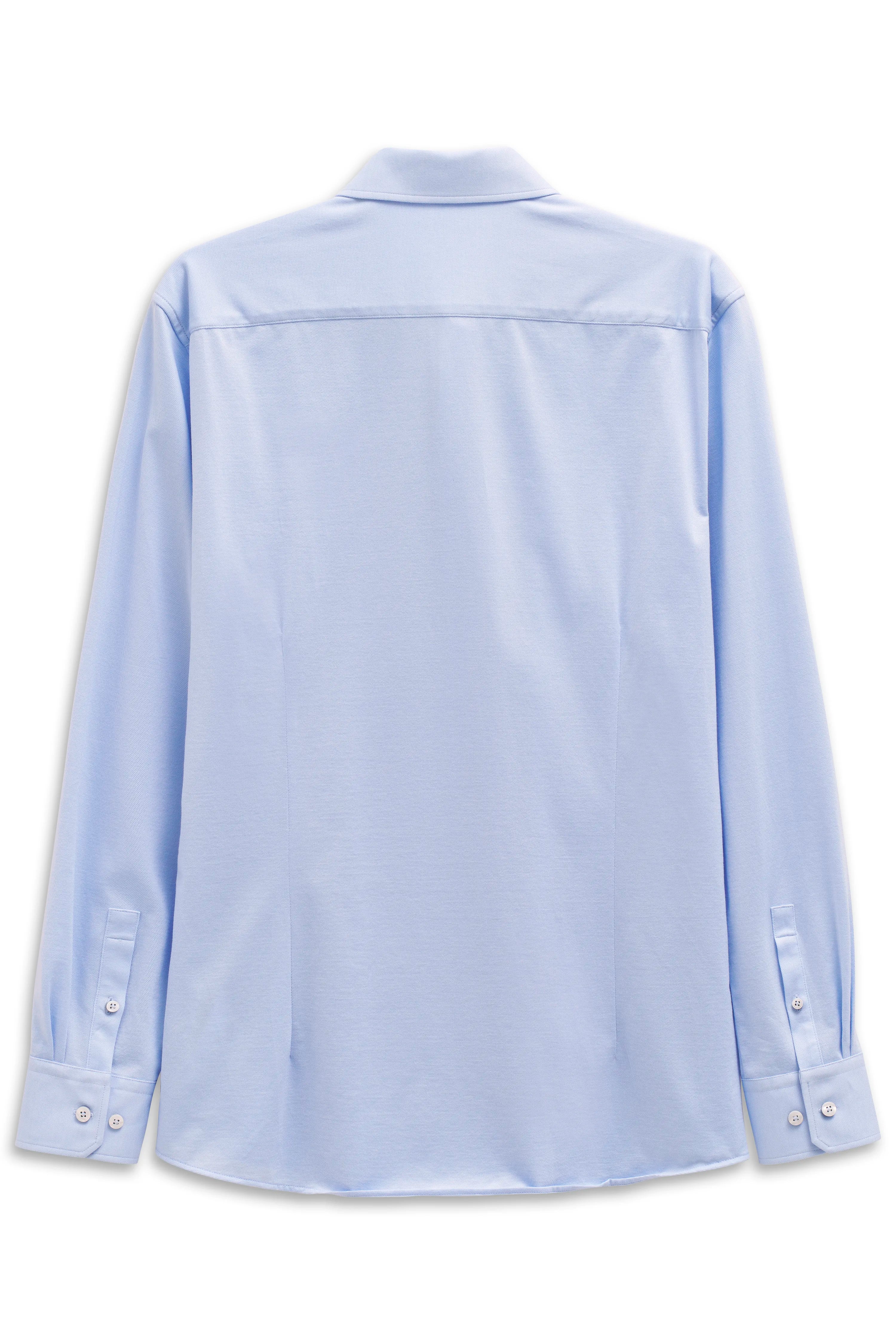 Light blue bugatti shirt, back view, long-sleeved, classic elegance for stylish appearances.