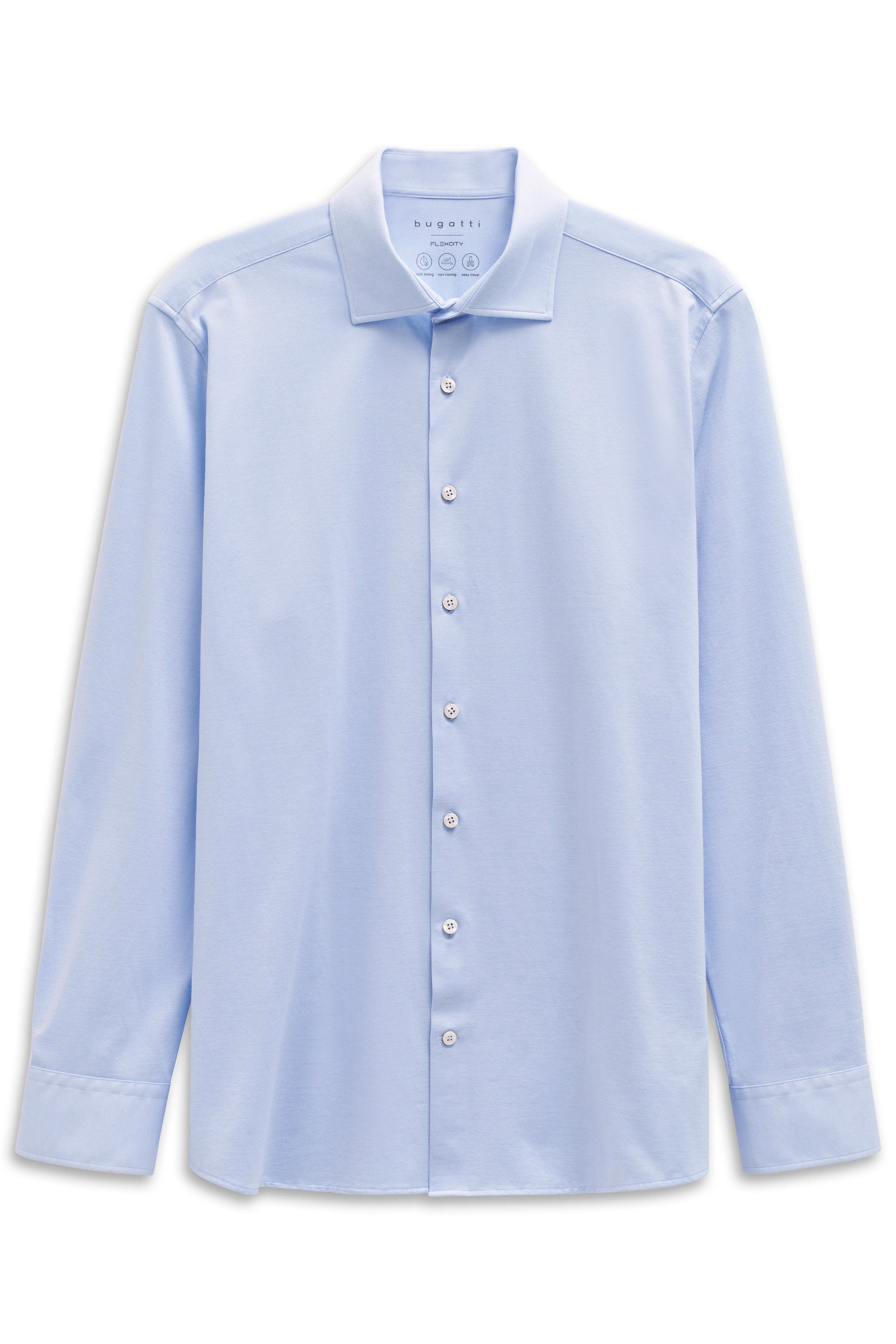 Light blue bugatti shirt, bust view, classic style, elegant design.