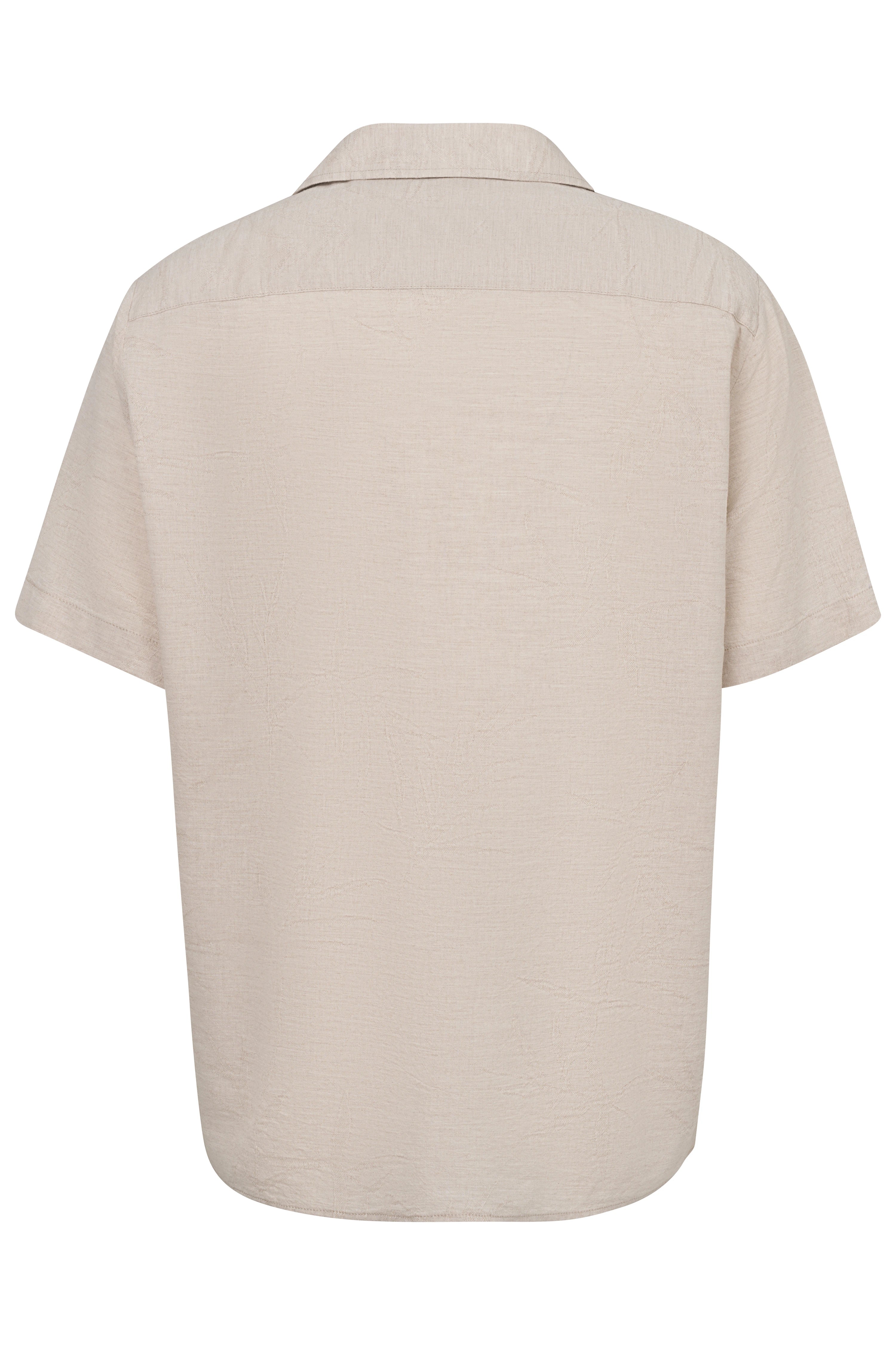 Beiges bugatti Kurzarmhemd, legerer Look, Rückenansicht, strukturierte Oberfläche.
