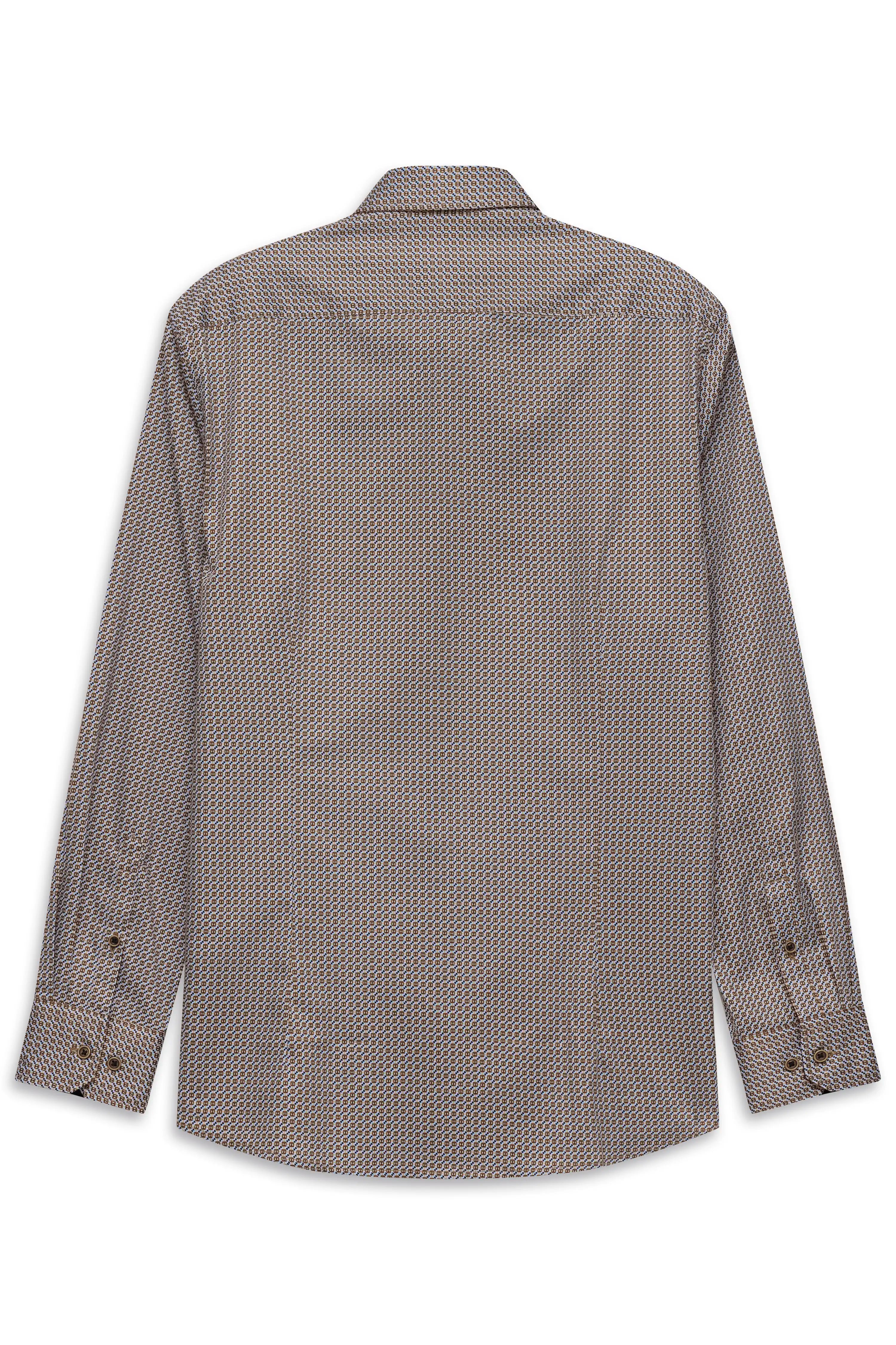 bugatti elegantes Herrenhemd, braun gemustert, legeres Büstenbild.
