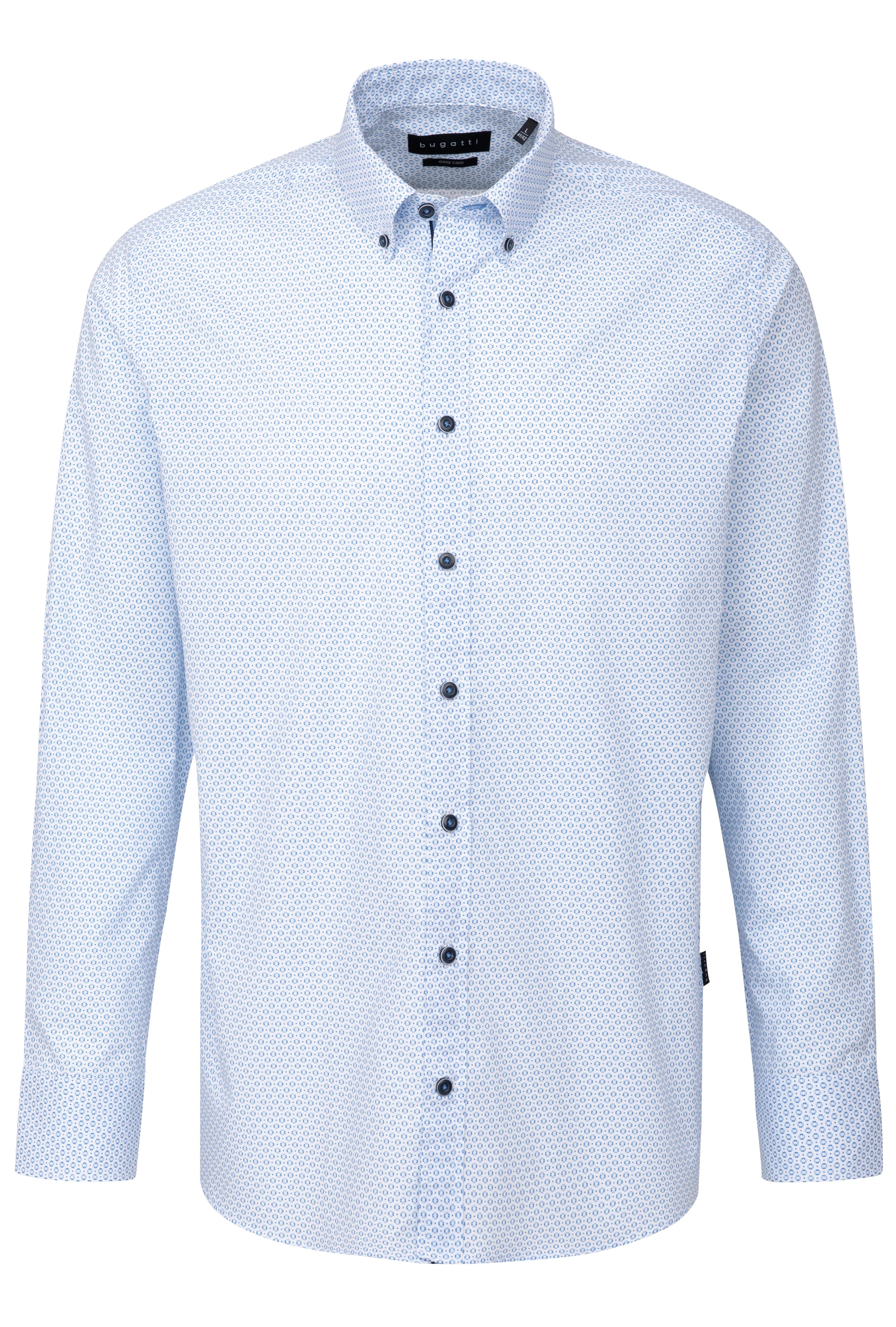 Men's shirt by bugatti, light blue pattern, long sleeves, casual bust style.