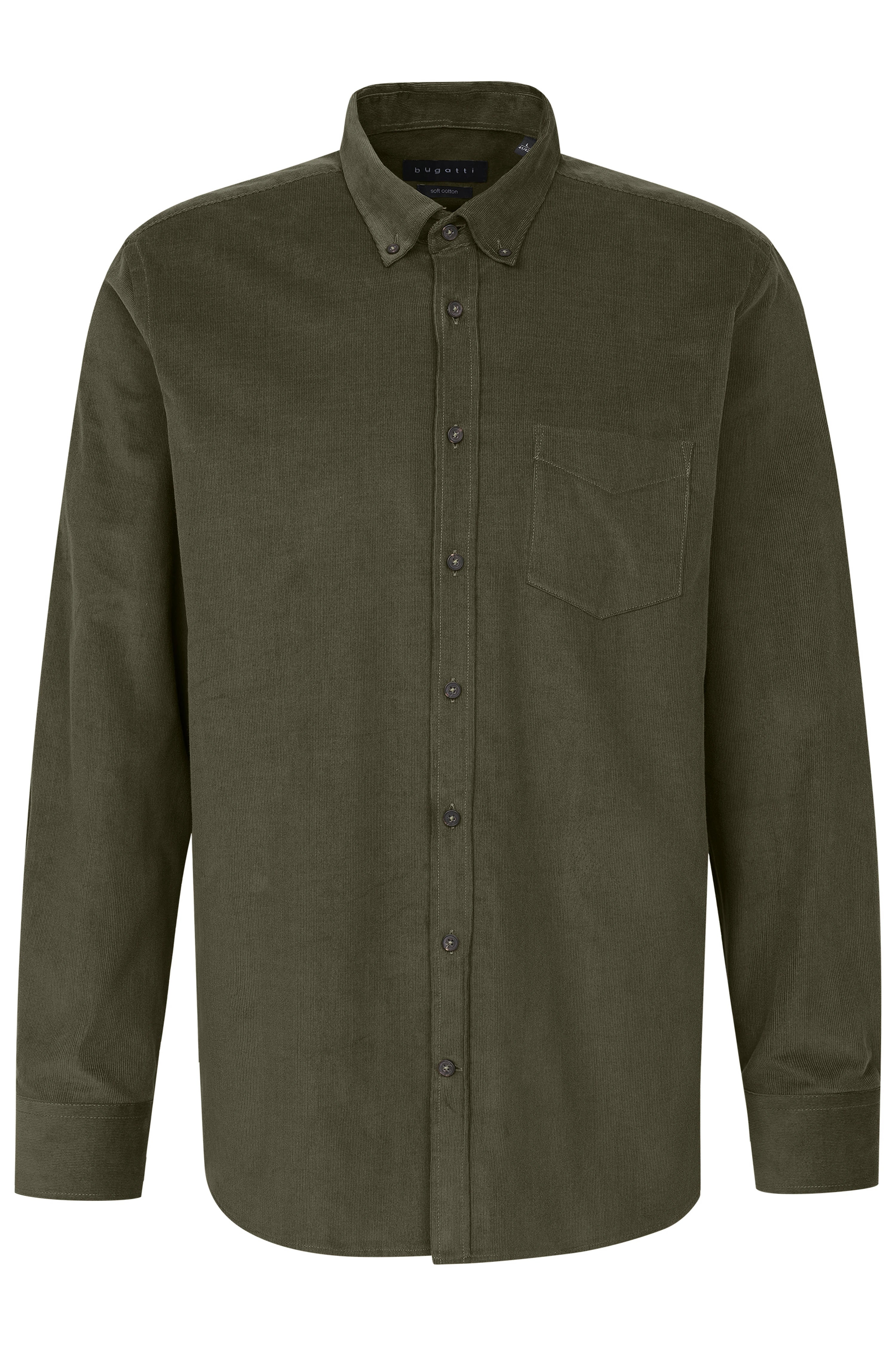 Bugatti Hemd in Oliv, Langarm, Büstenbild, zeitloses Design, Button-Down-Kragen.