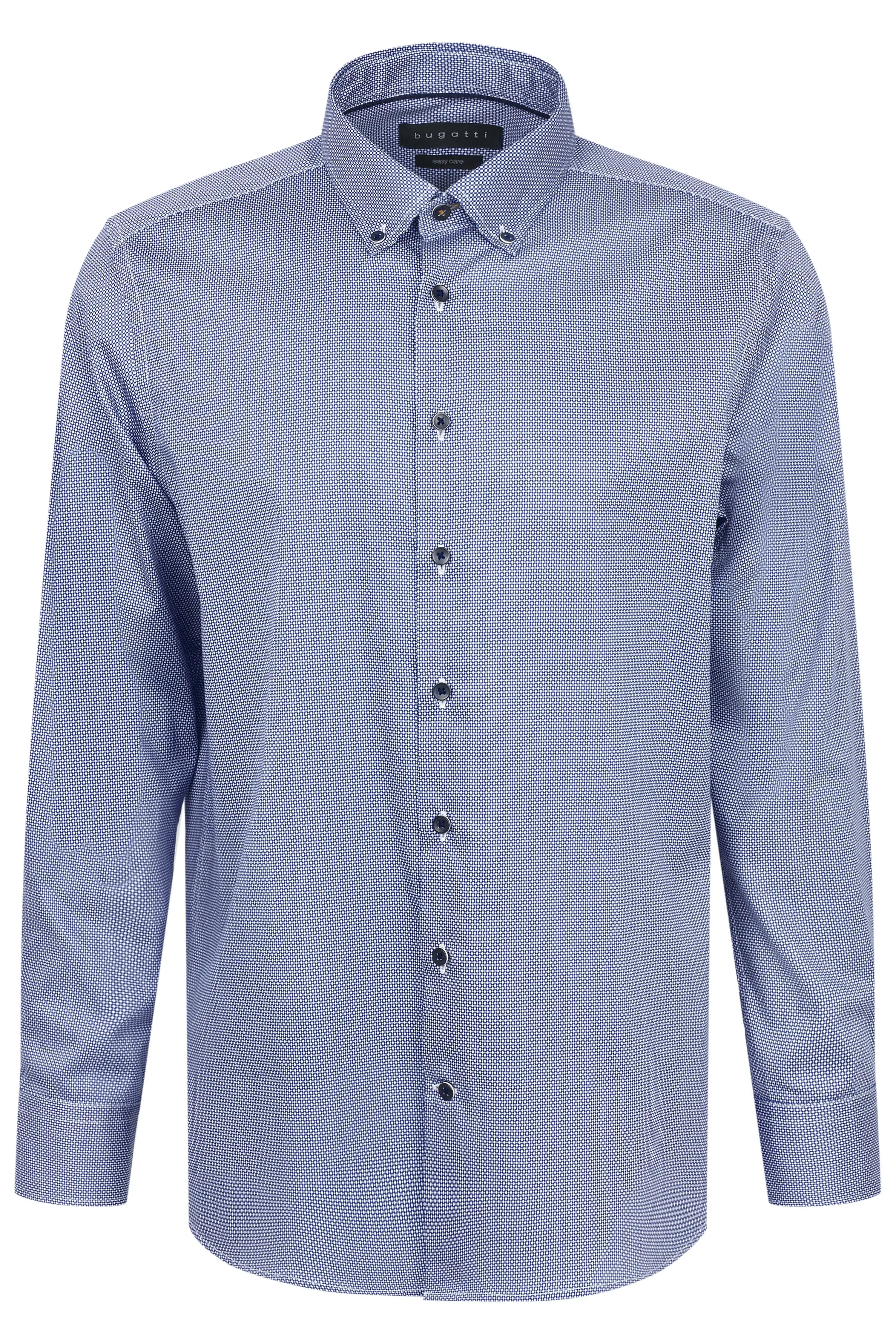 Blauw bugatti overhemd met fijn patroon, buste, stijlvol en elegant.