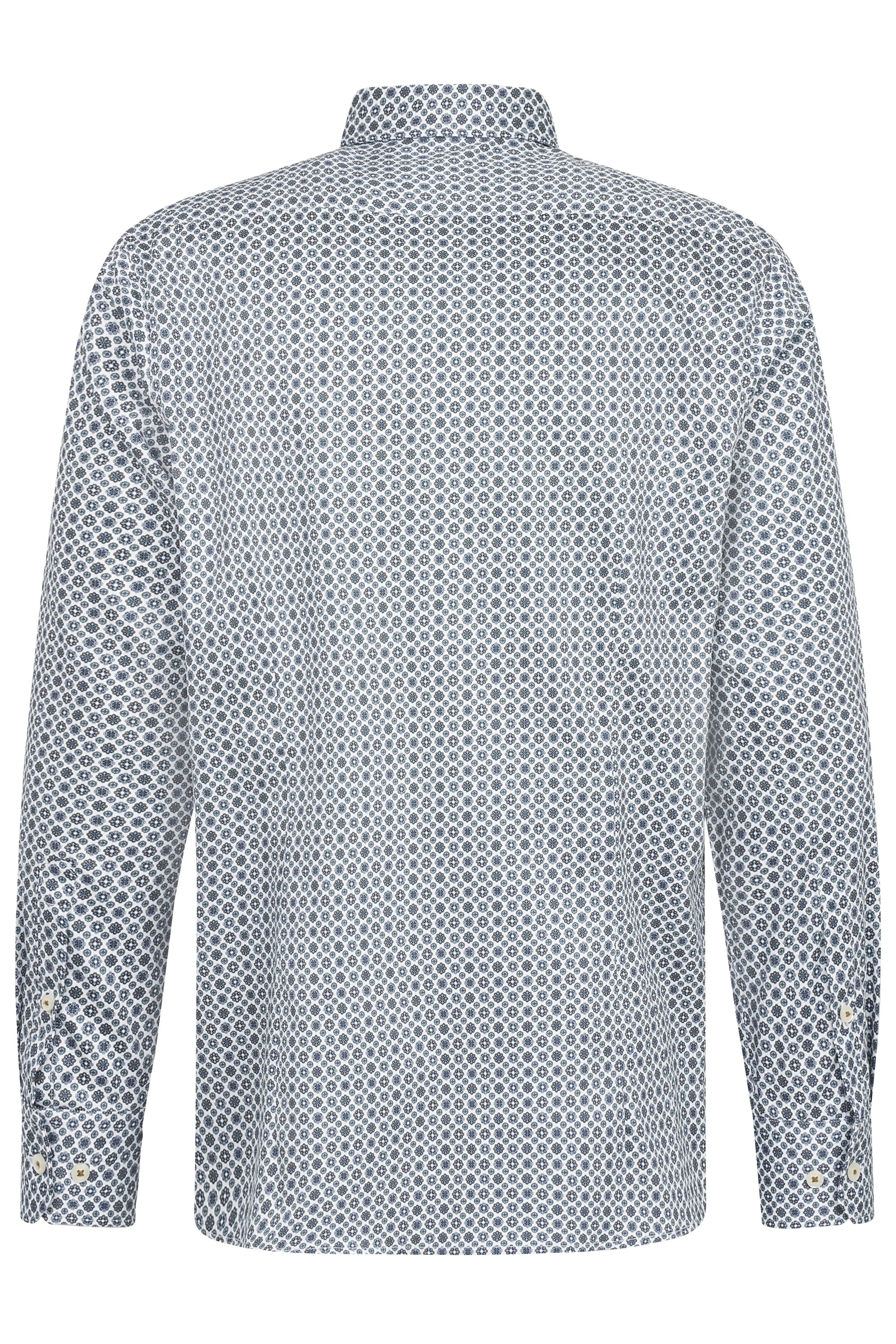 bugatti overhemd, blauw-wit patroon, achterkant, casual design voor stijlvolle optredens.