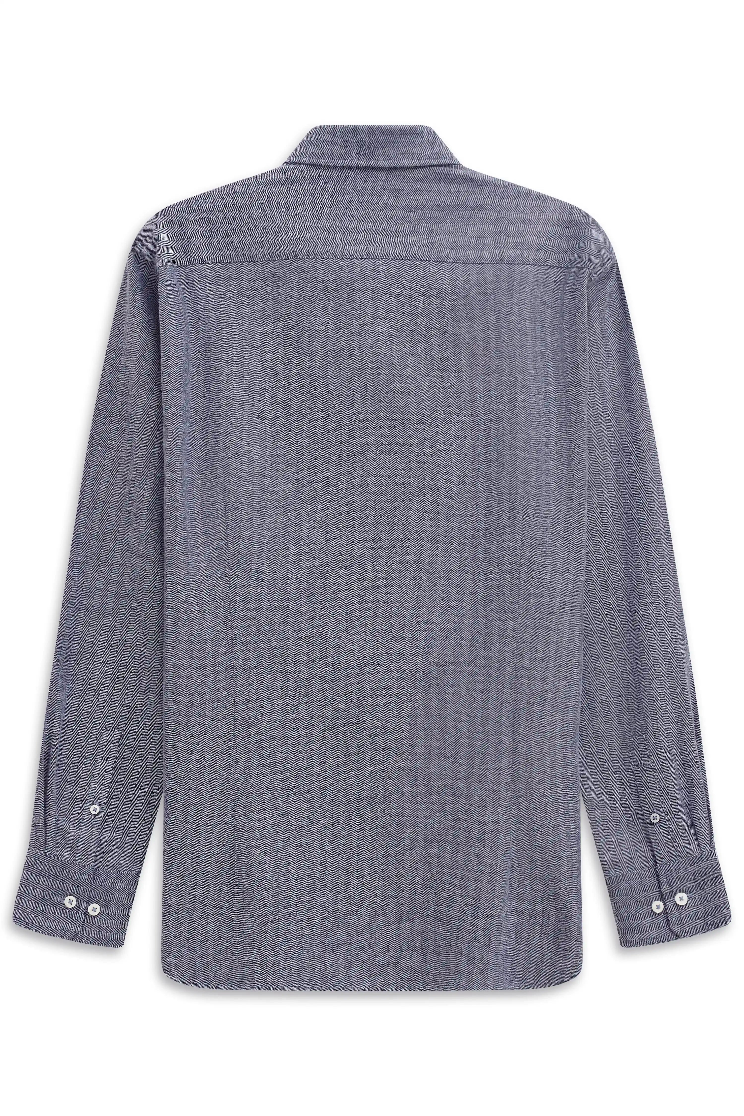 Gray bugatti shirt with fine pattern, bust view, classic collar, timeless elegance and style.