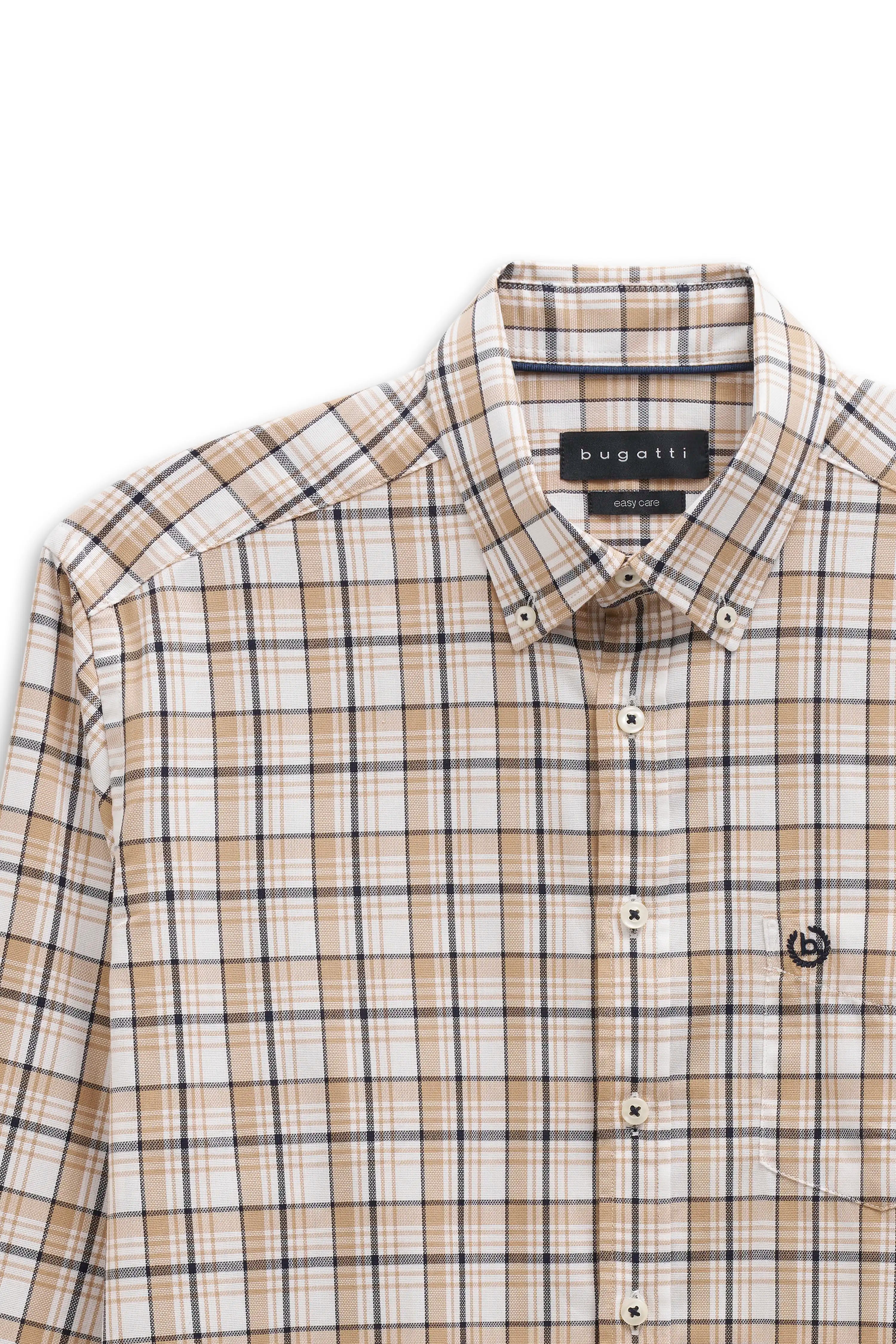 bugatti checked shirt in beige and white, bust image, elegant design.