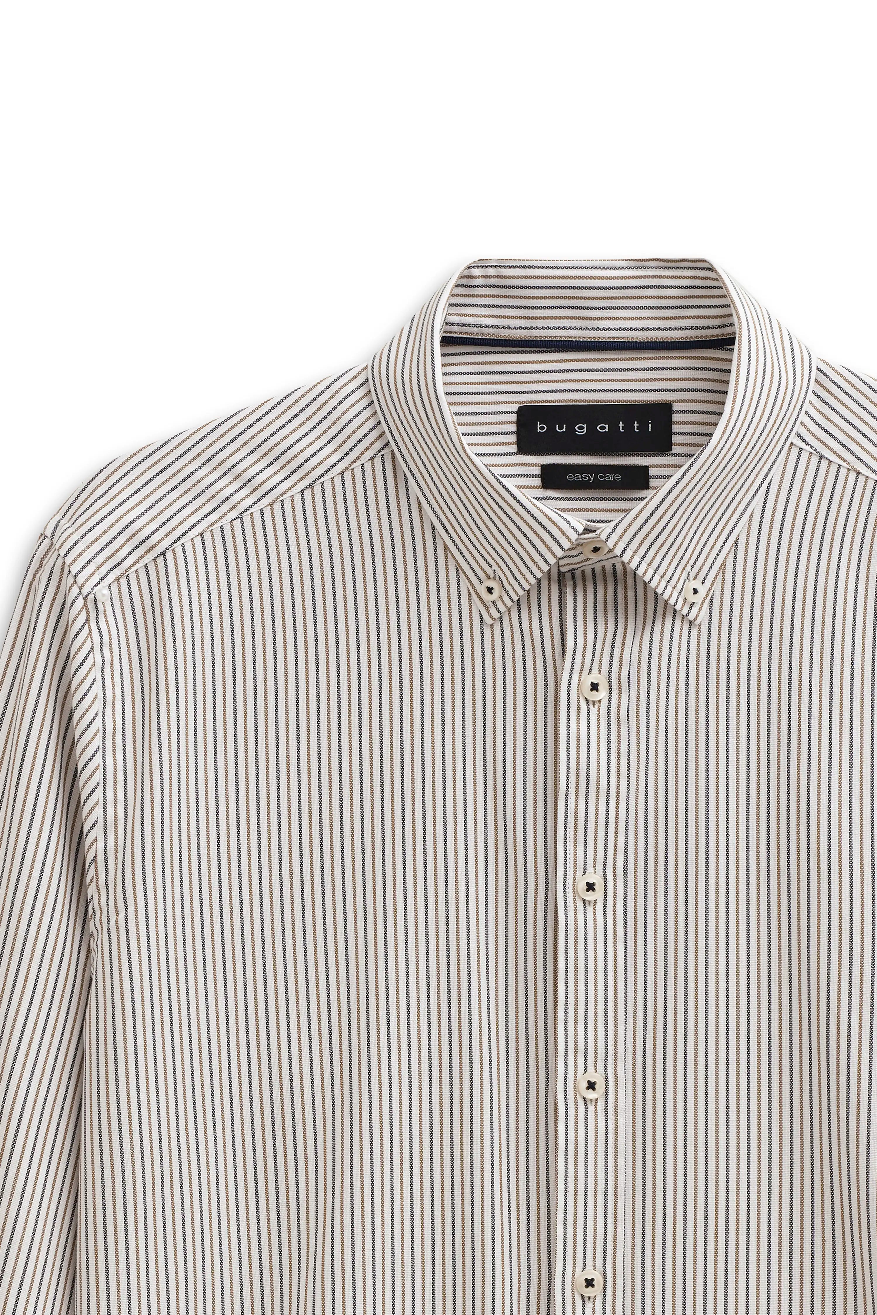 bugatti striped shirt, beige-white, classic-elegant bust, for timeless sophistication.