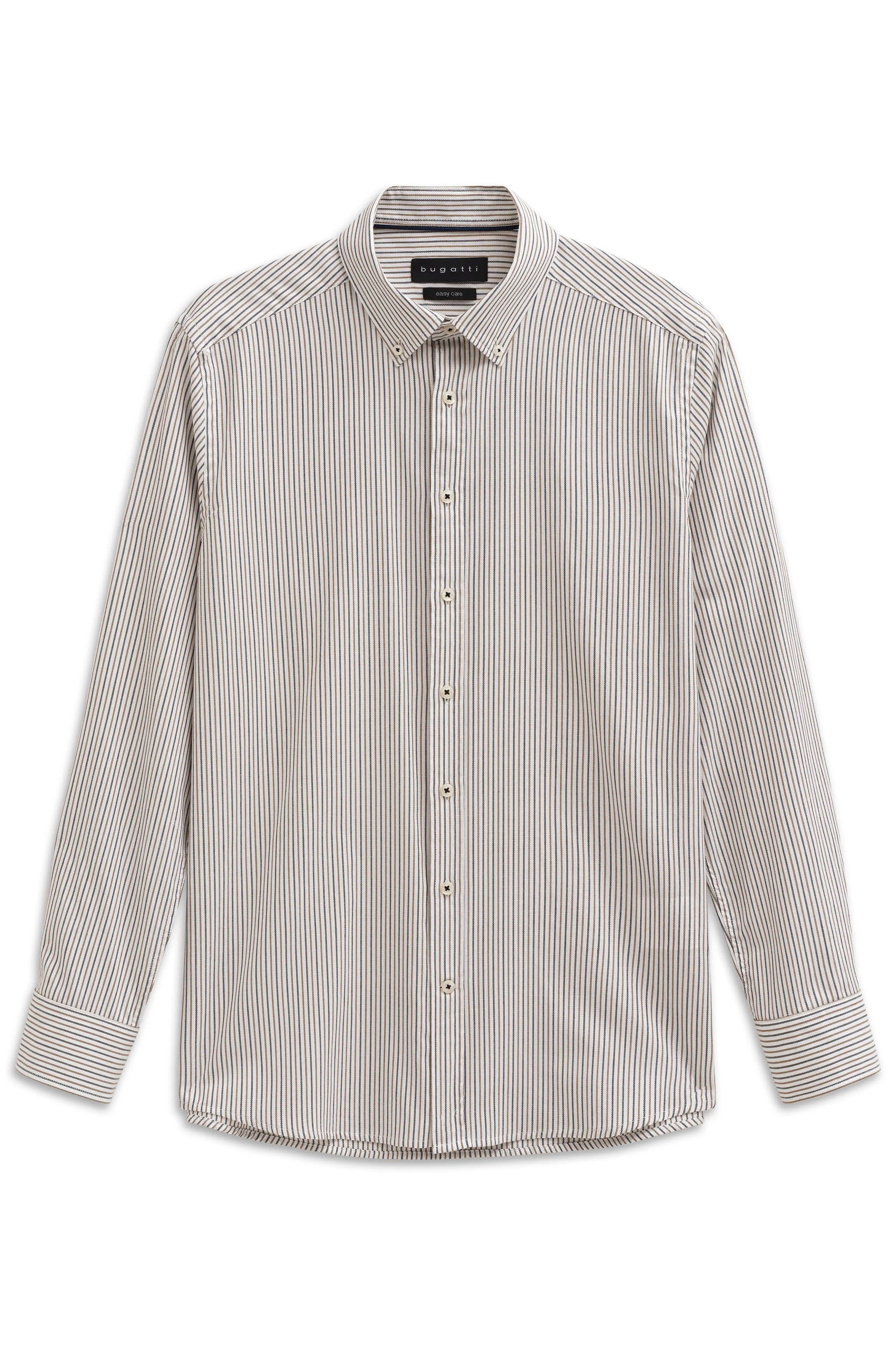 Striped shirt by bugatti in beige and blue, bust view.