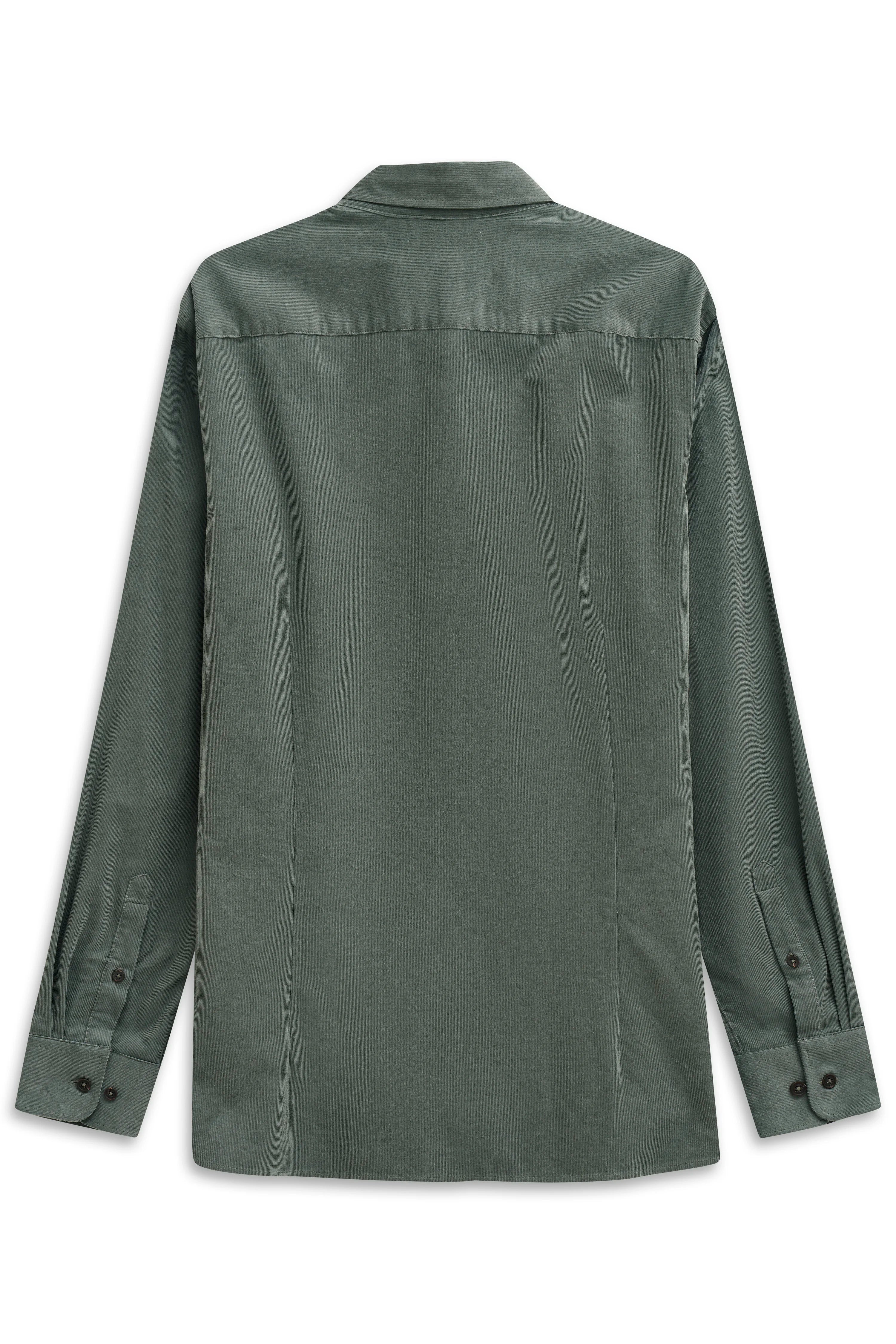 Green bugatti shirt, back view, casual design, long sleeves with button cuffs.