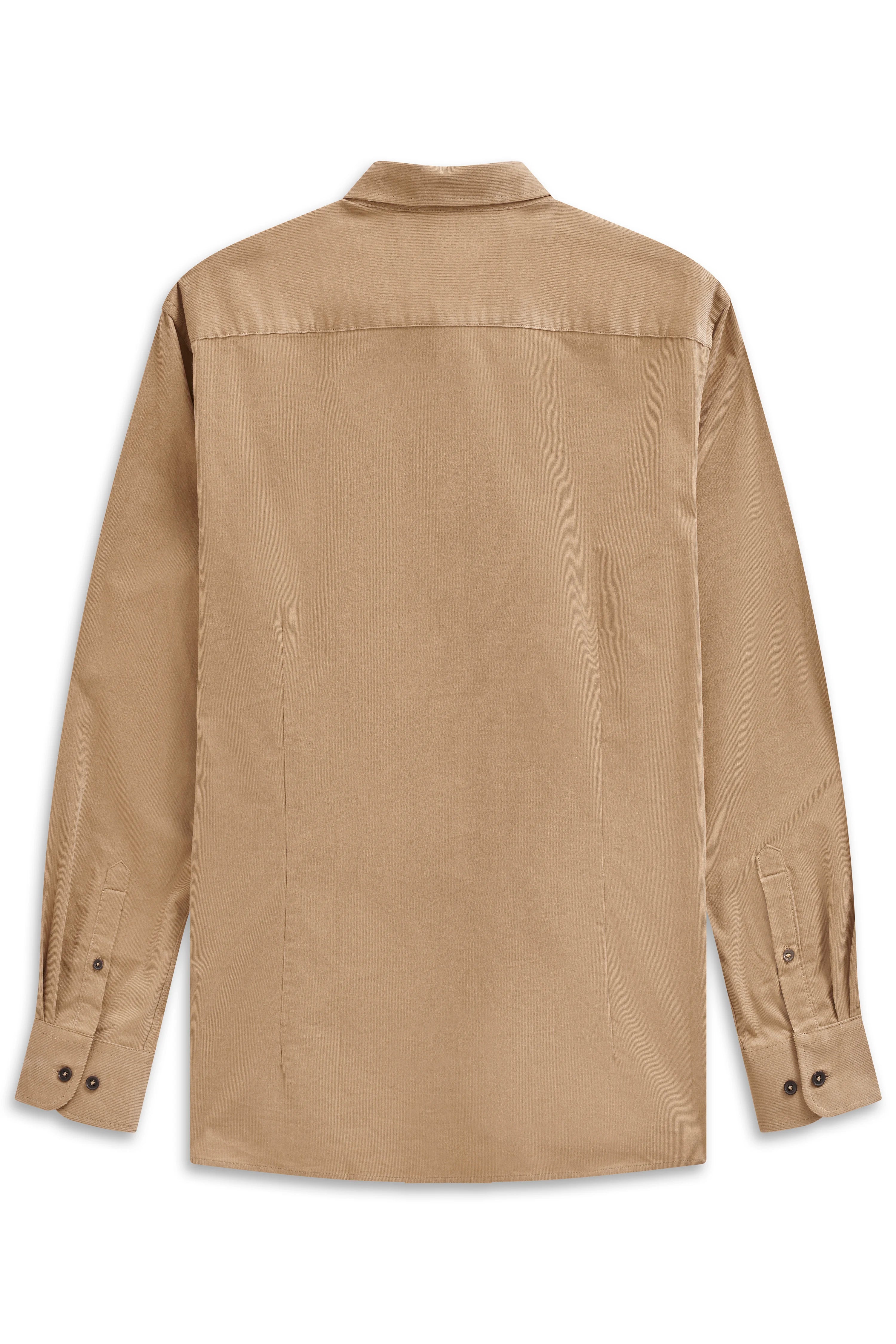 Beige bugatti shirt, back view, classic style, casual, high-quality craftsmanship.