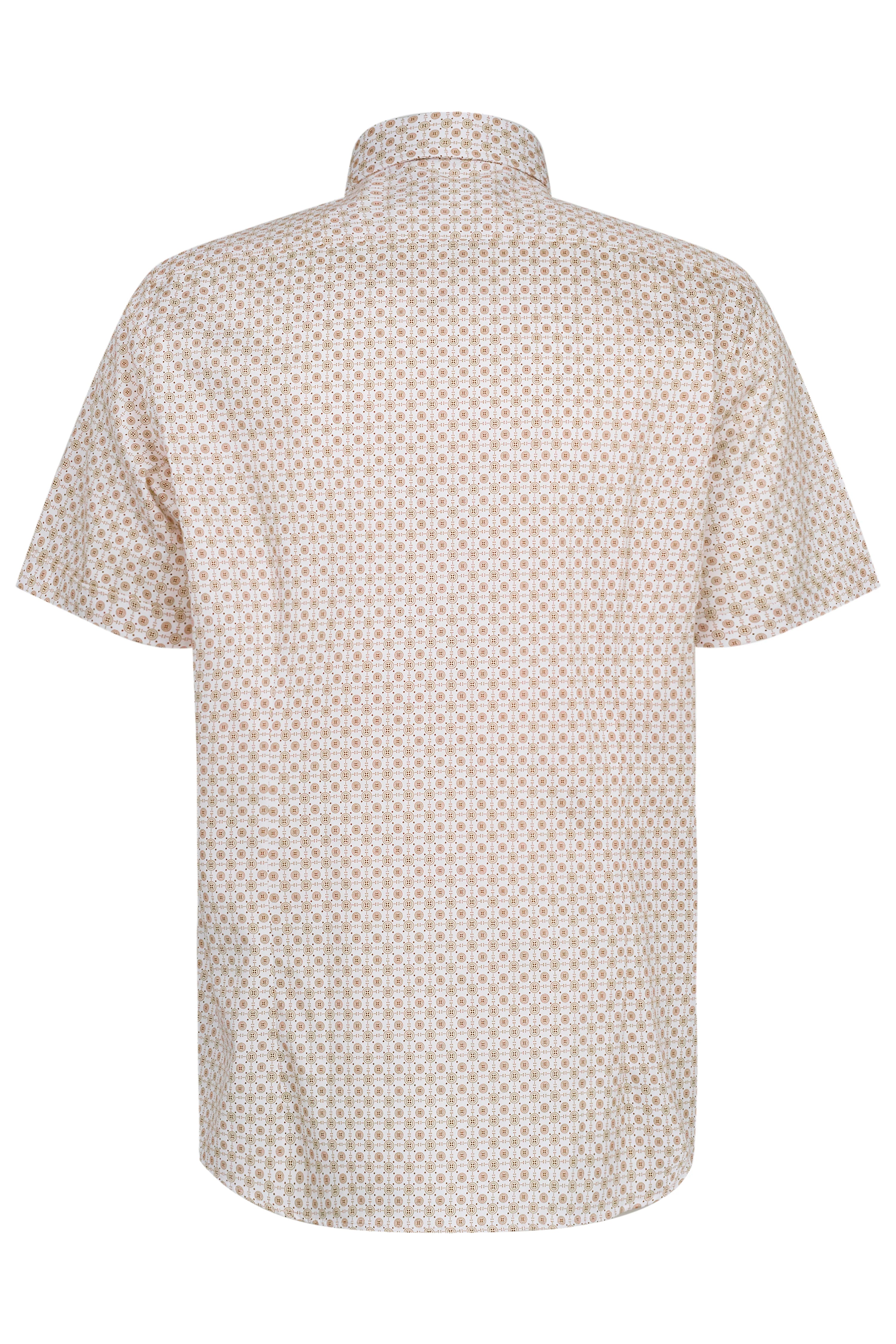 Kurzarmhemd von bugatti, beige mit geometrischem Muster, Rückansicht, legeres Büstenbild.