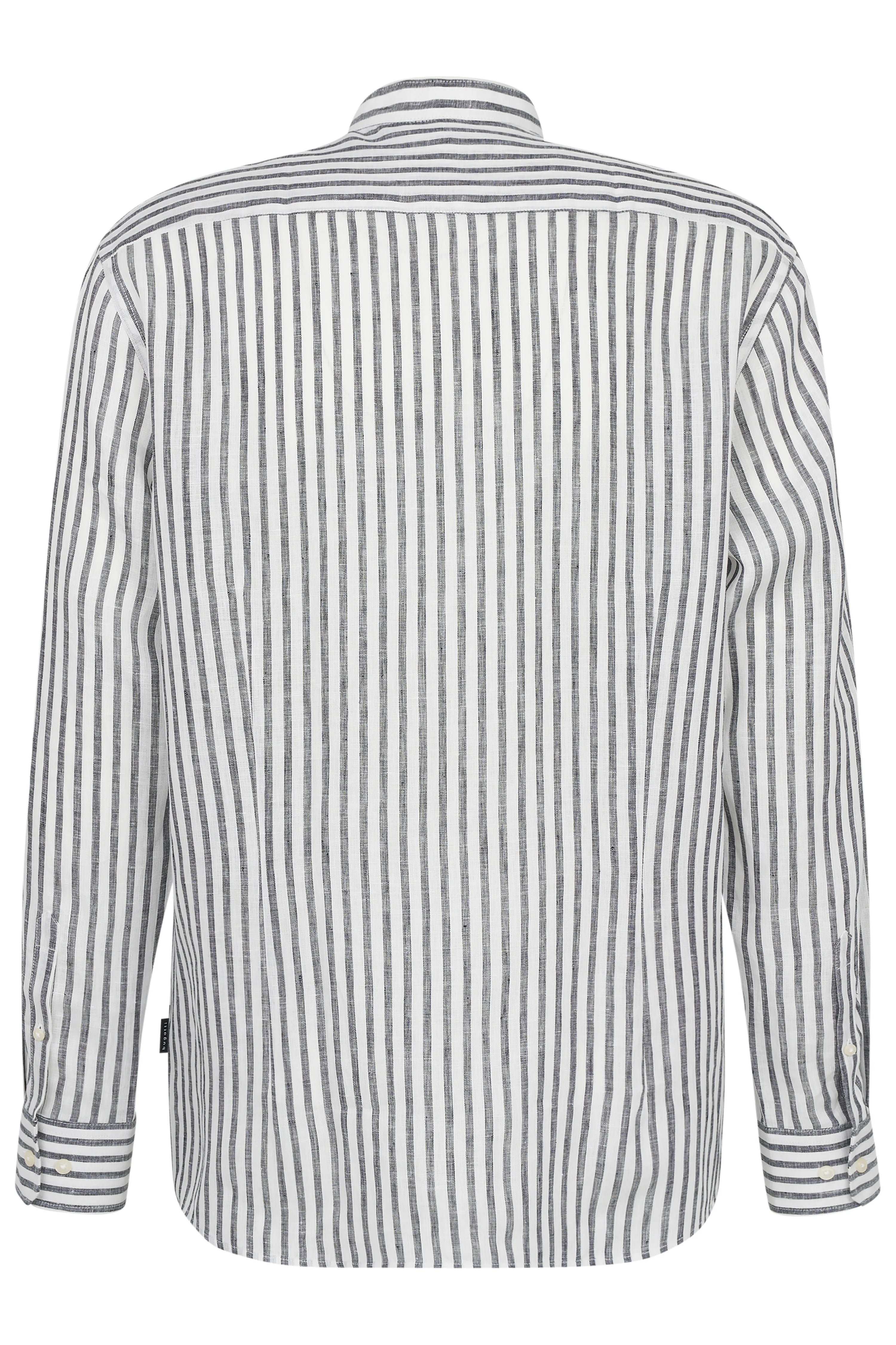 Gestreiftes Hemd in Weiß und Grau, Büstenbild, Rückansicht, elegantes Design von bugatti.