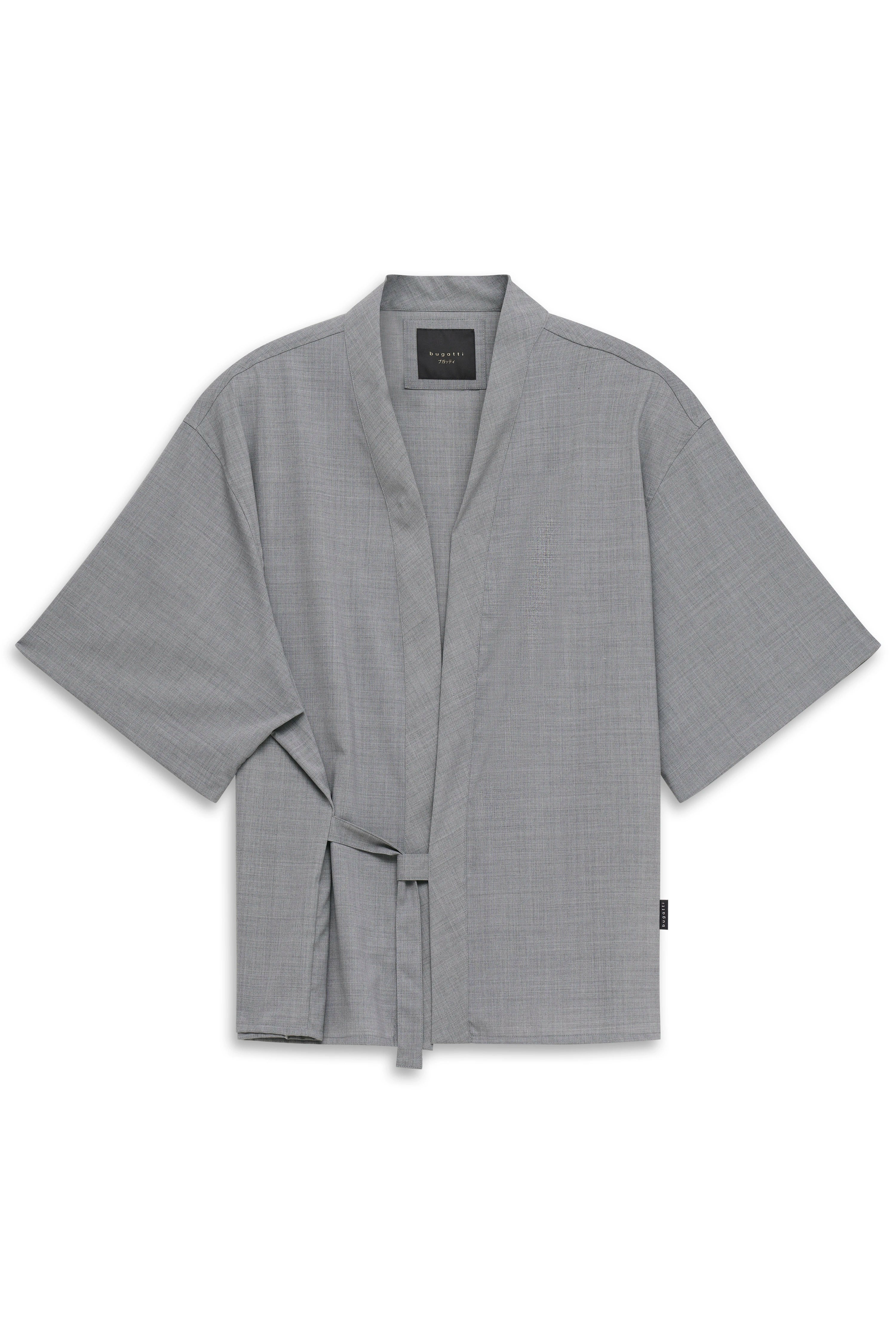 Graue bugatti Kimono-Jacke, büstenbild, minimalistisches Design, elegant und stilvoll.
