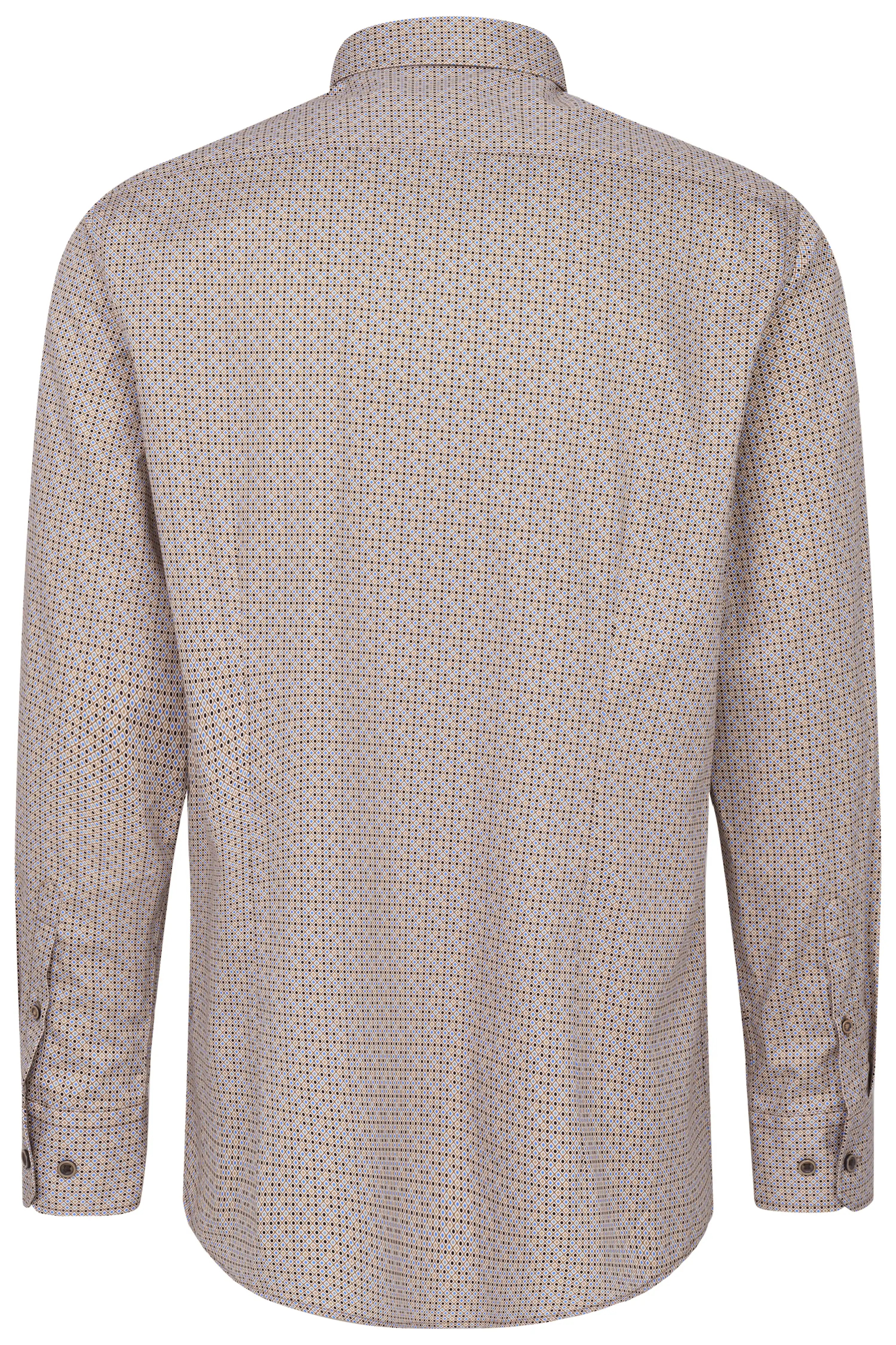 bugatti Hemd in Beige mit dezentem geometrischem Muster, Rückansicht, leger präsentiert.