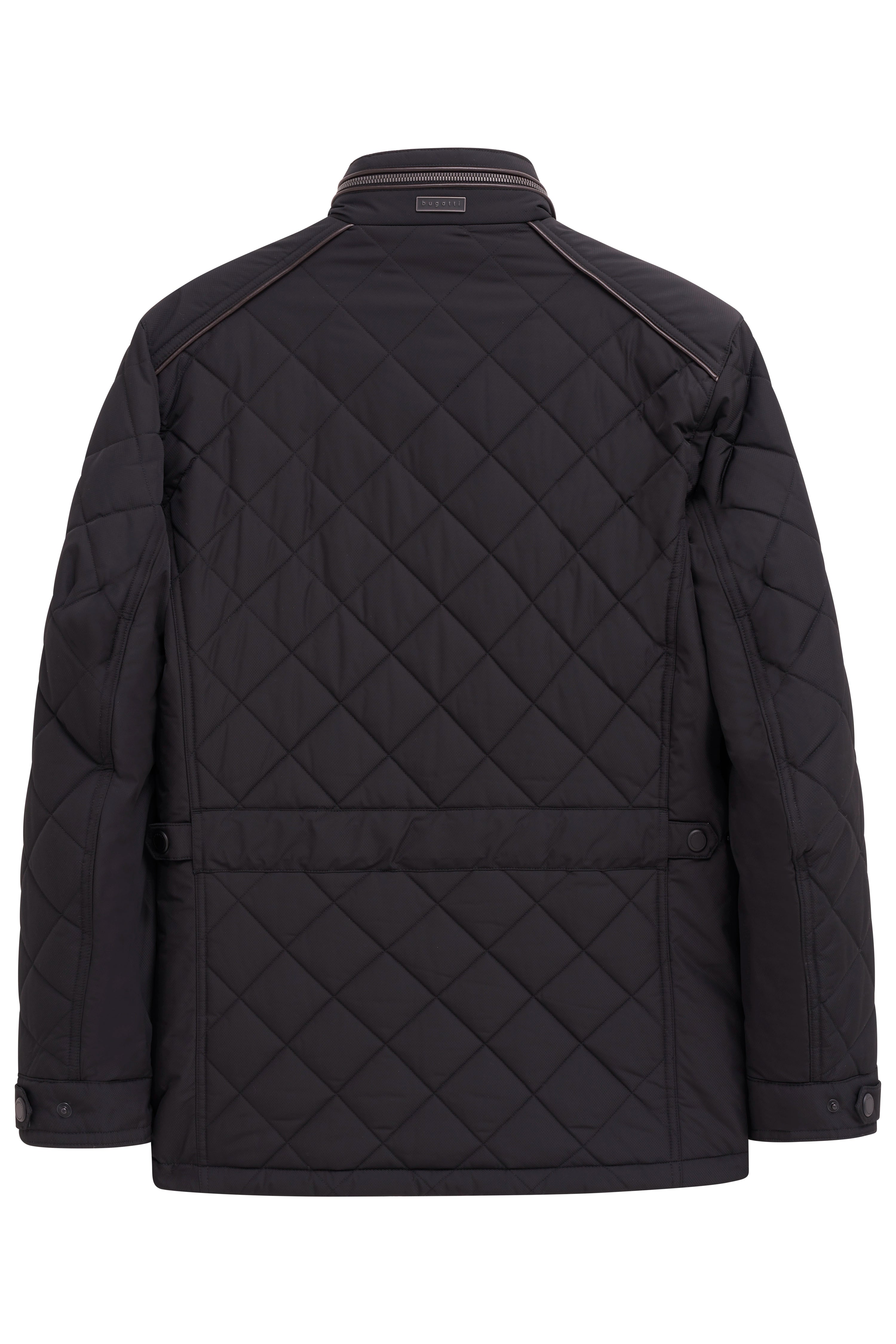 Steppjacke in Schwarz, Rückansicht, Büstenbild, bugatti Stil und Qualität.