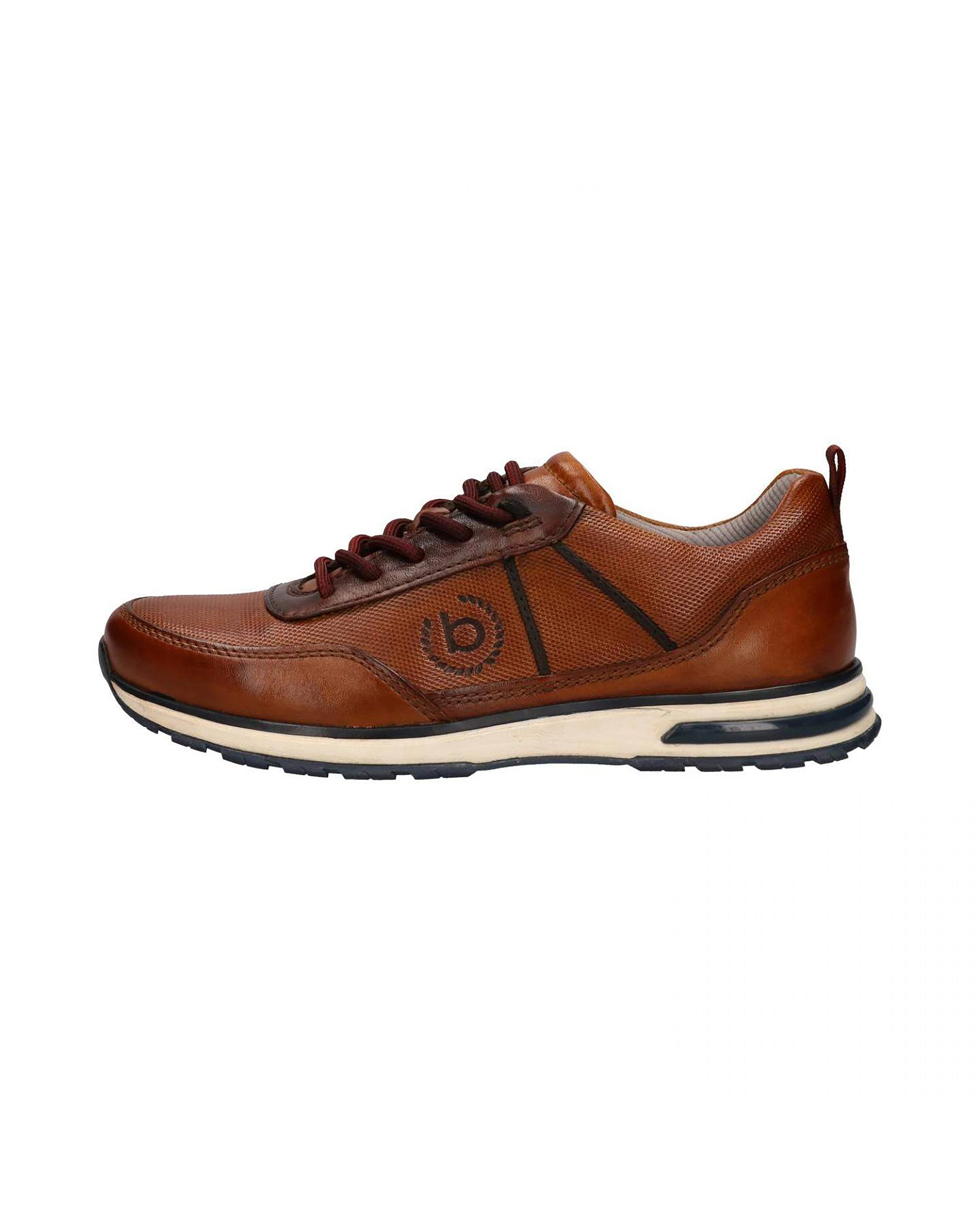 Men's brown sneakers by bugatti, side view, dark laces, sporty design.
