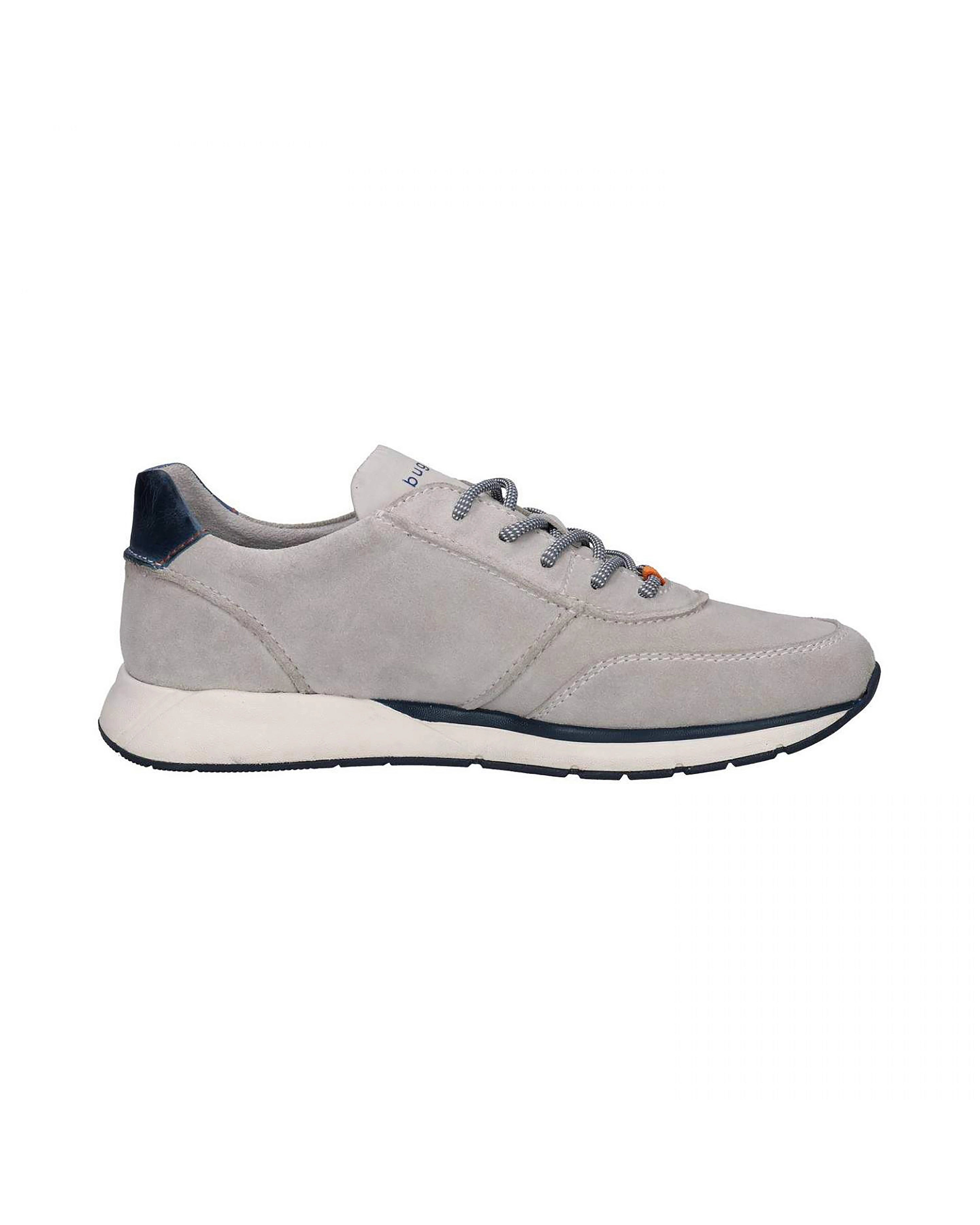 Gray bugatti sneaker with dark blue details and laces, side view, casual single image.