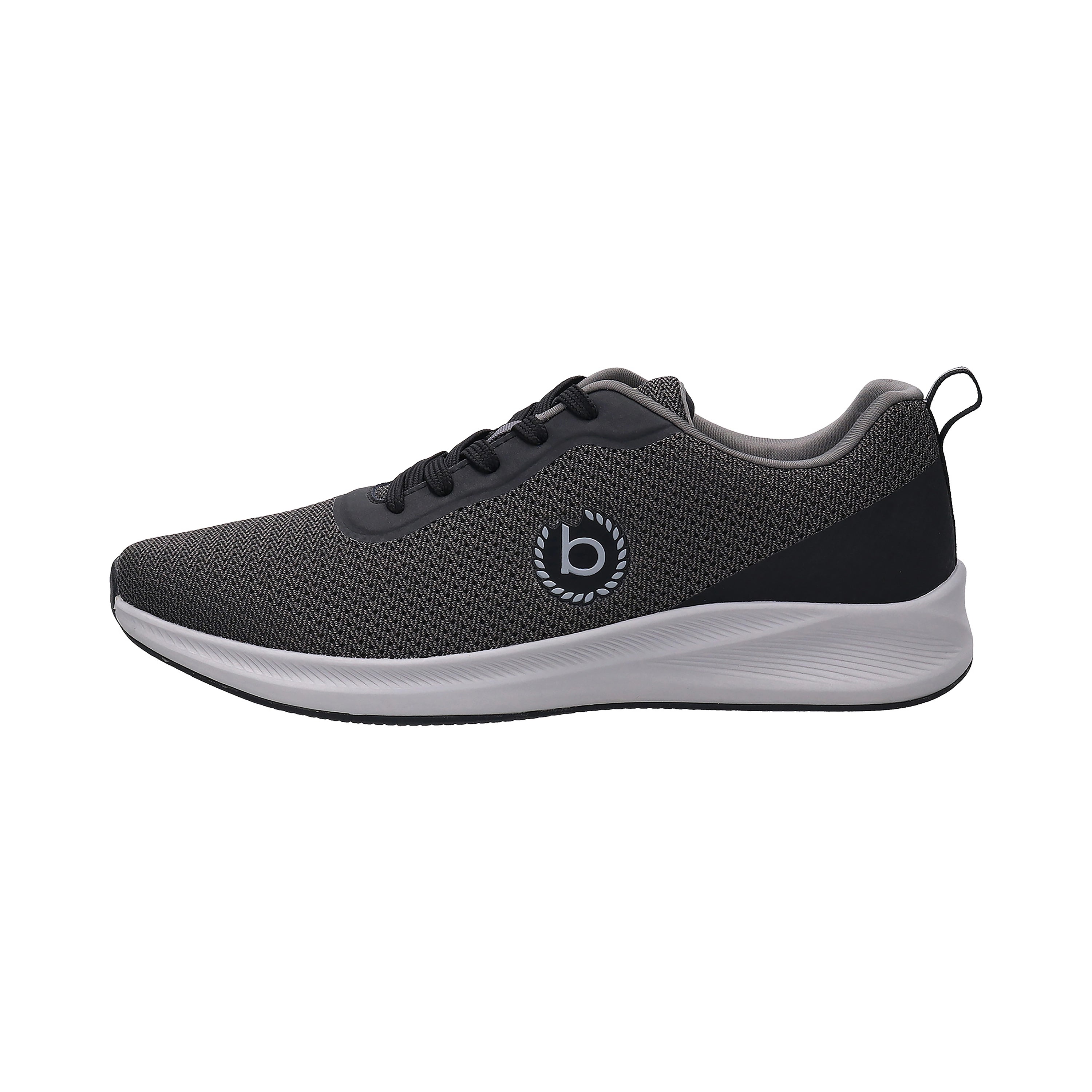 Grauer bugatti Sneaker im Chevron-Muster, Seitenansicht auf weißem Hintergrund.