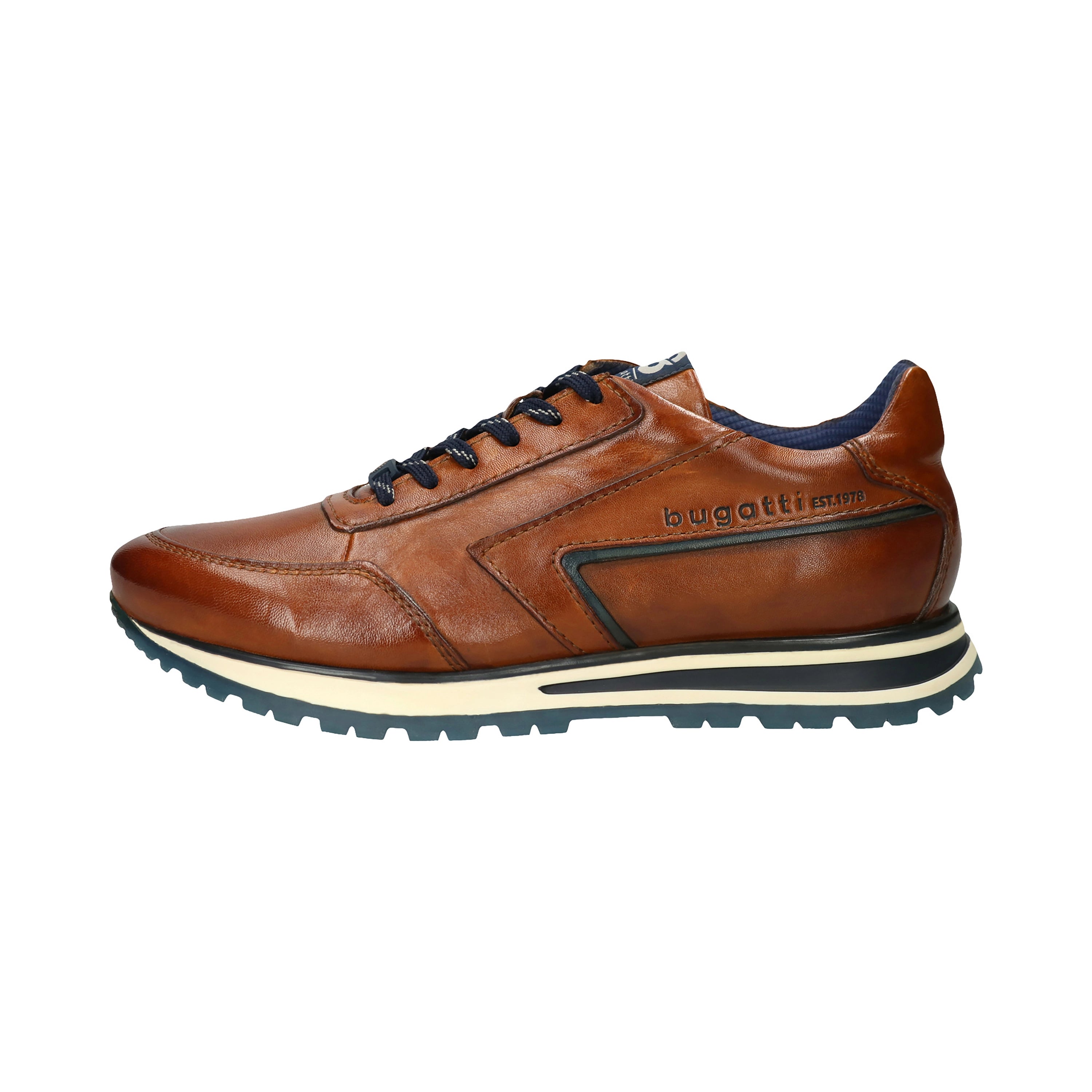 bugatti brown leather sneakers, side view, sporty-elegant, perfect for urban style.